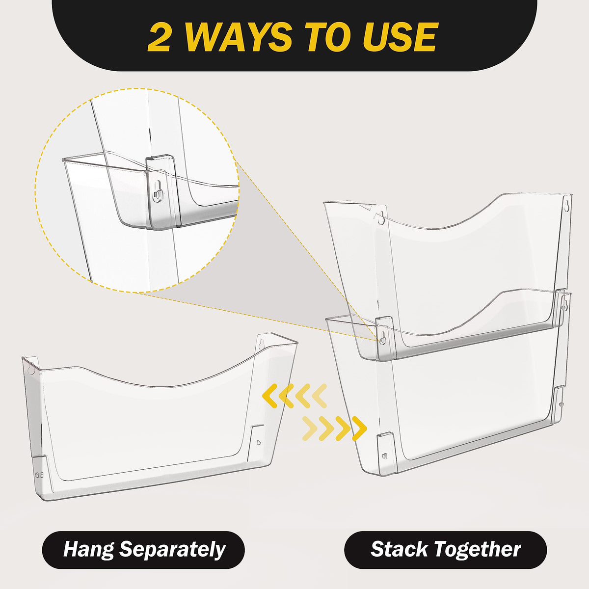 Kuntine.B 6 Pack Clear Single Pocket File Holder Hanging Wall Organizer, Wall Mount Mails Magazines