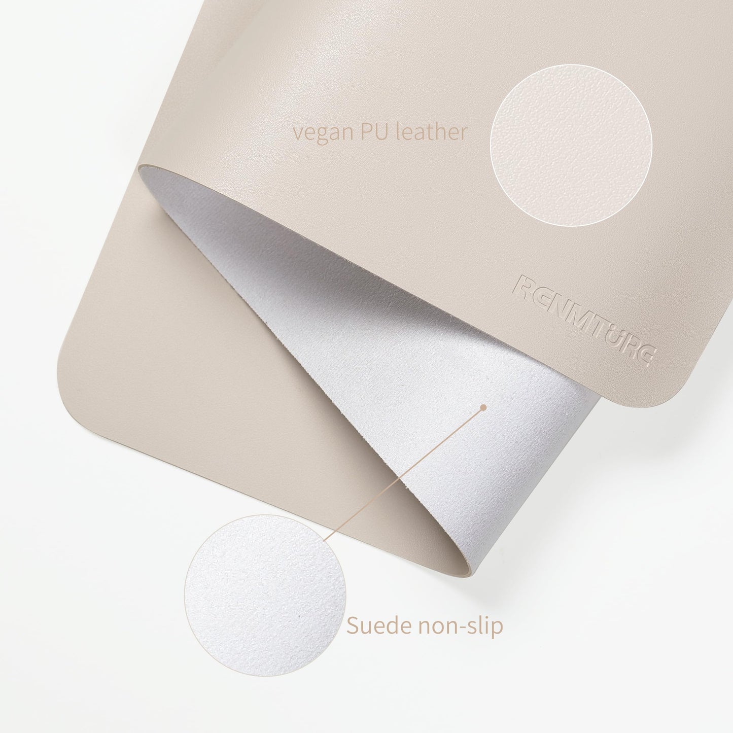 RENMTURE PU Mouse Pad, Faux Leather Large Desk Pad, Home Work Office Accessories, Non-Slip Desk