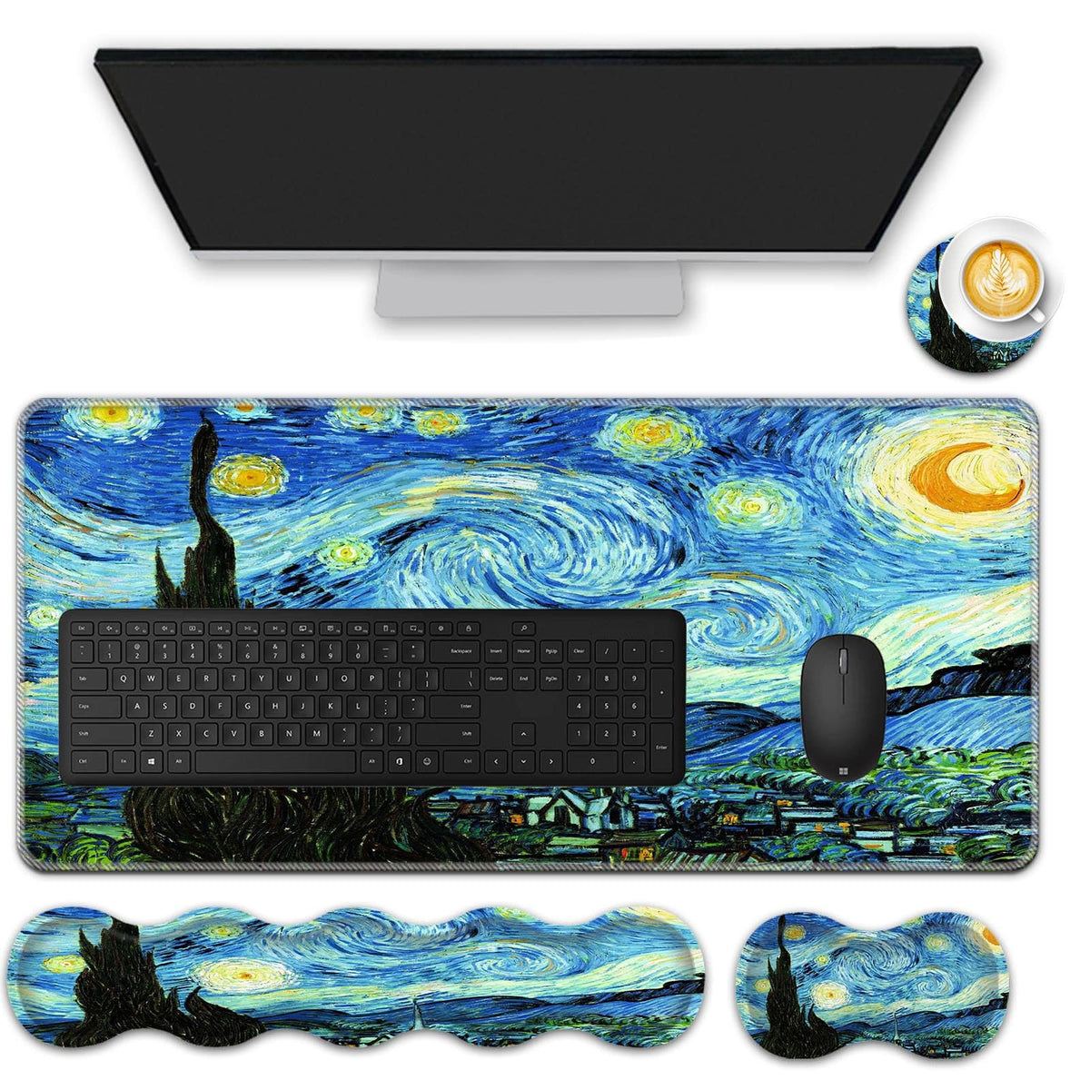 FGDRFGRW Mouse Pad Set,(31.5×11.8 in) Desk Pad + Keyboard Wrist Rest Support + Mouse Wrist Rest +