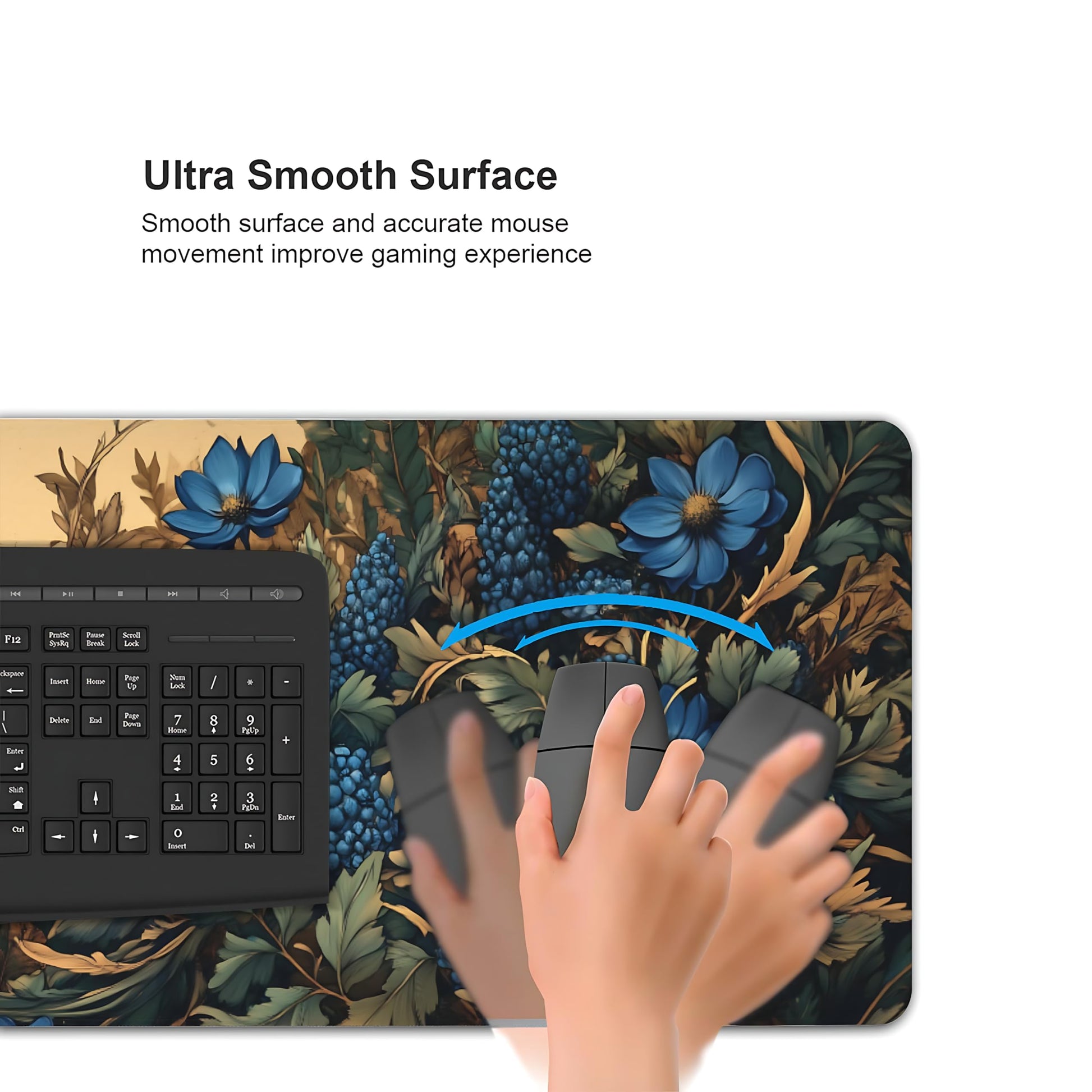 Floral Aesthetic Cosmos Gaming Mouse Pad, Apricot Blue Vintage Botanical Desk Mat with Anti-Slip