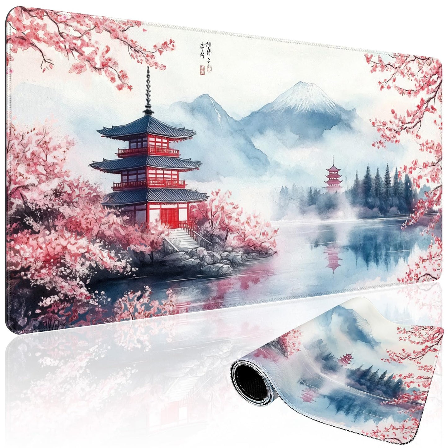 Mcapirivo Japanese Cherry Blossom Large Gaming Mouse Pad Desk Mat 31.5x15.7