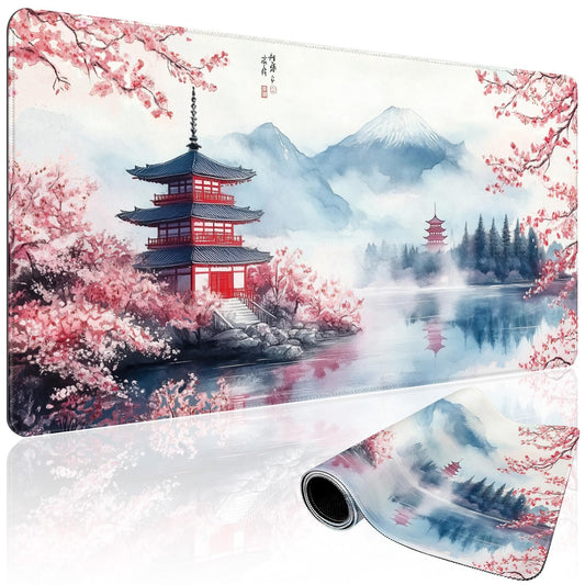 Mcapirivo Japanese Cherry Blossom Large Gaming Mouse Pad Desk Mat 31.5x15.7