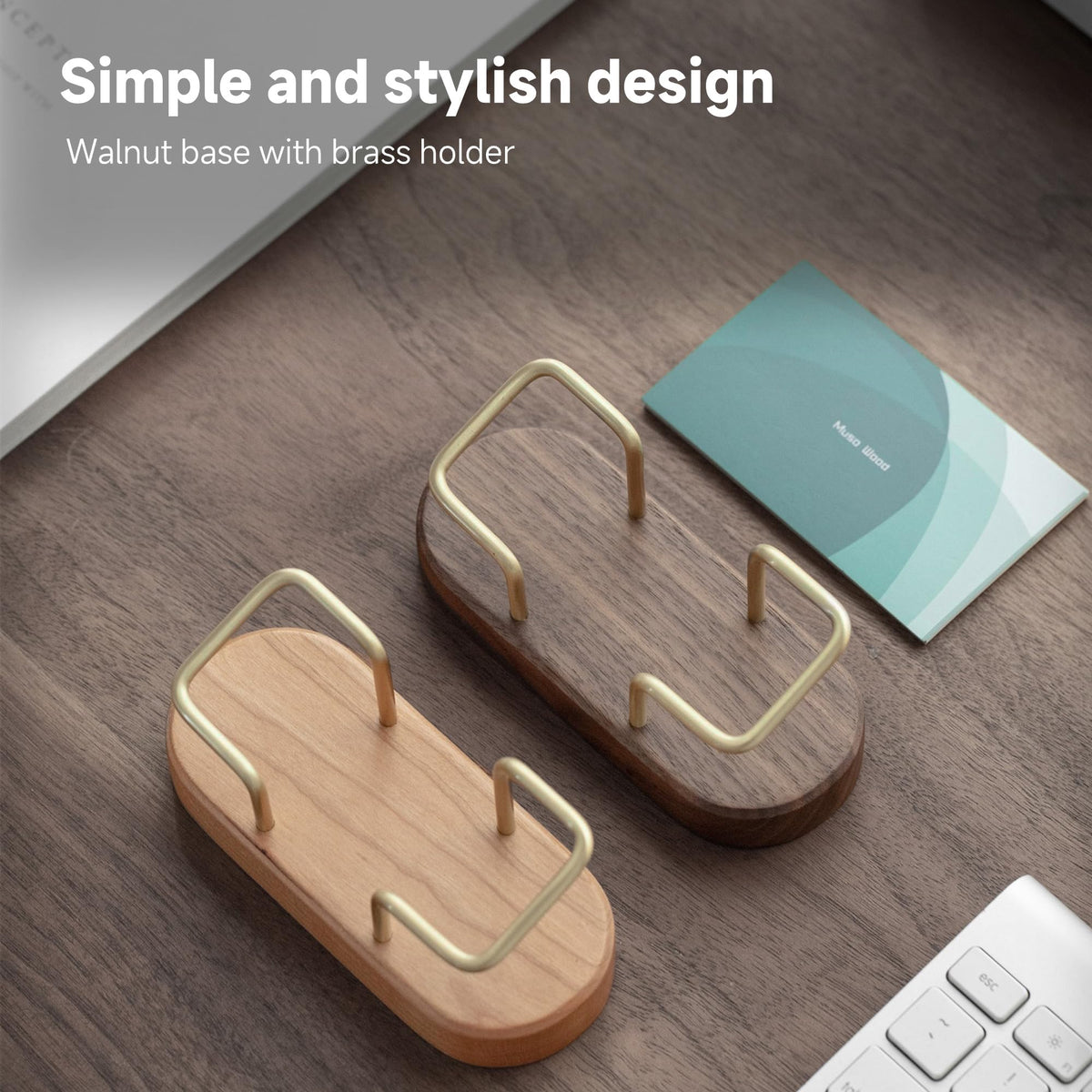 muso wood Walnut Business Card Holder for Desk, 2 Pack
