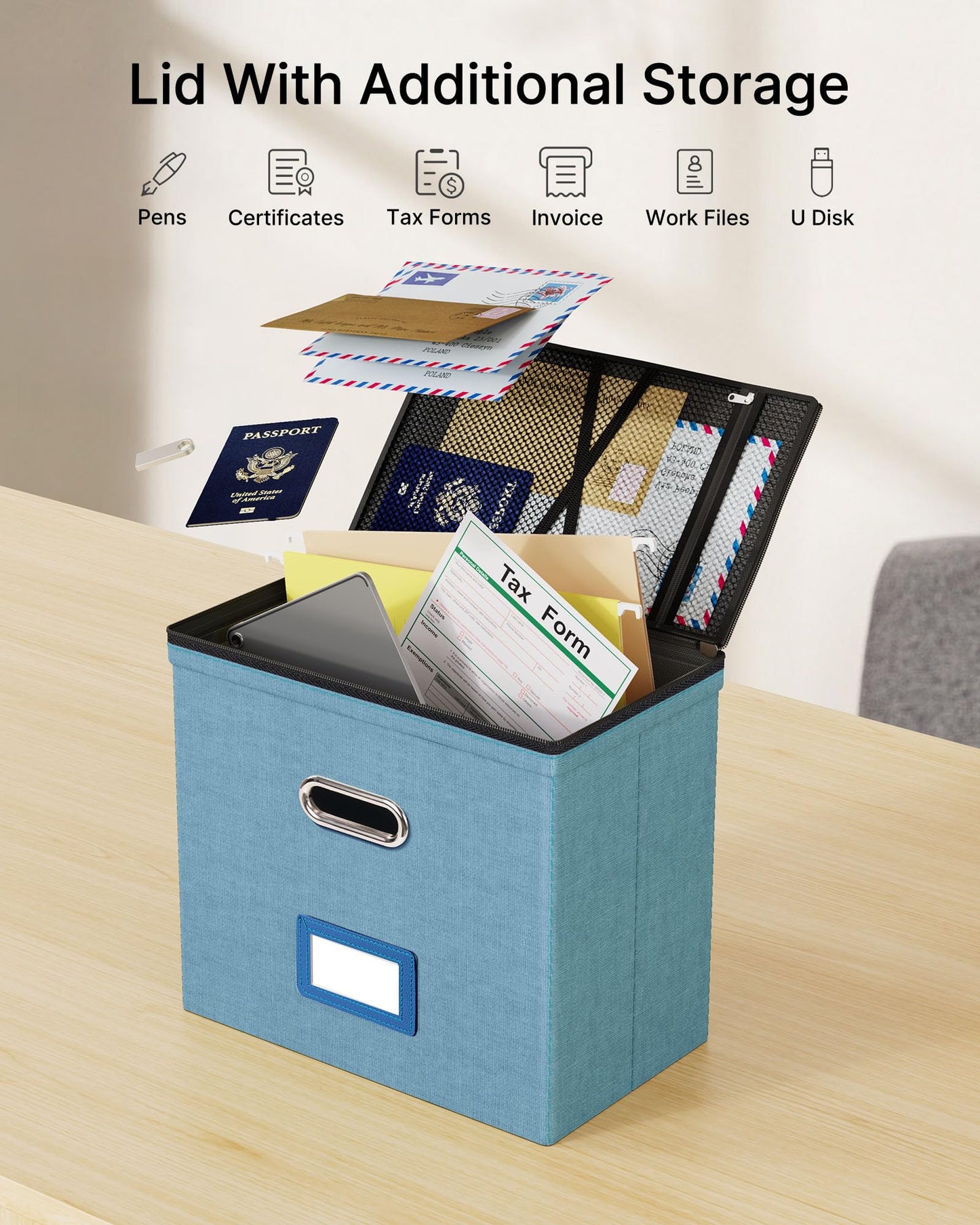 Oterri File Box Small 1-Pack Mesh Pockets Hanging Organizer for Letter-Size
