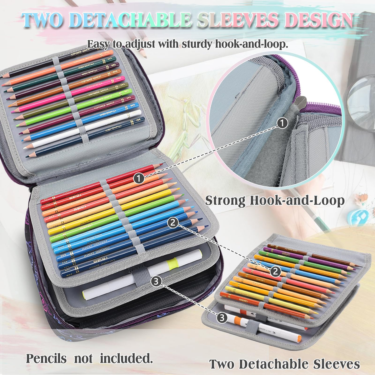 VX VONXURY Large Pencil Case, 54-Slot Colored Pen Pouch 2 Removable Sleeves