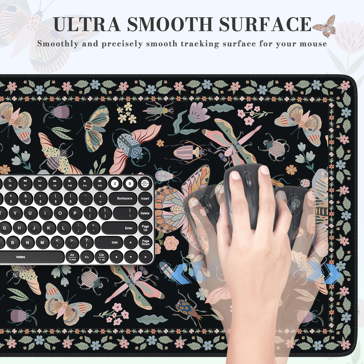 iCasso Black Large Mouse Pad, Desk Matt for Desktop, Insects