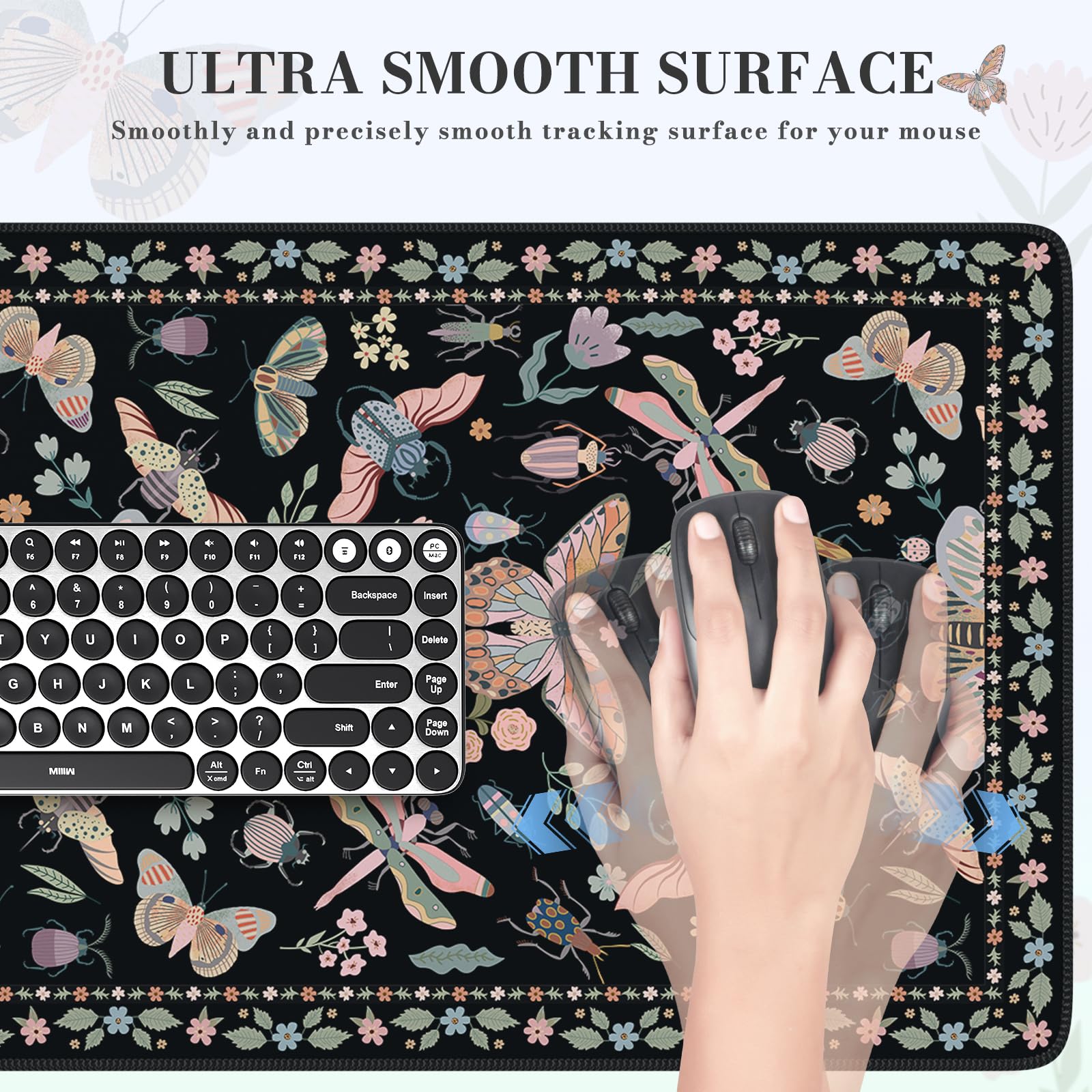 iCasso Black Large Mouse Pad, Desk Matt for Desktop, Insects