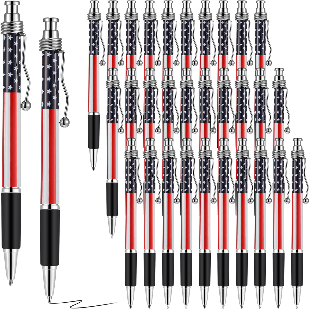 Tenare 32 Pcs American Flag Ballpoint Pen USA Patriotic Themed 1.0 mm Independence Day 250th