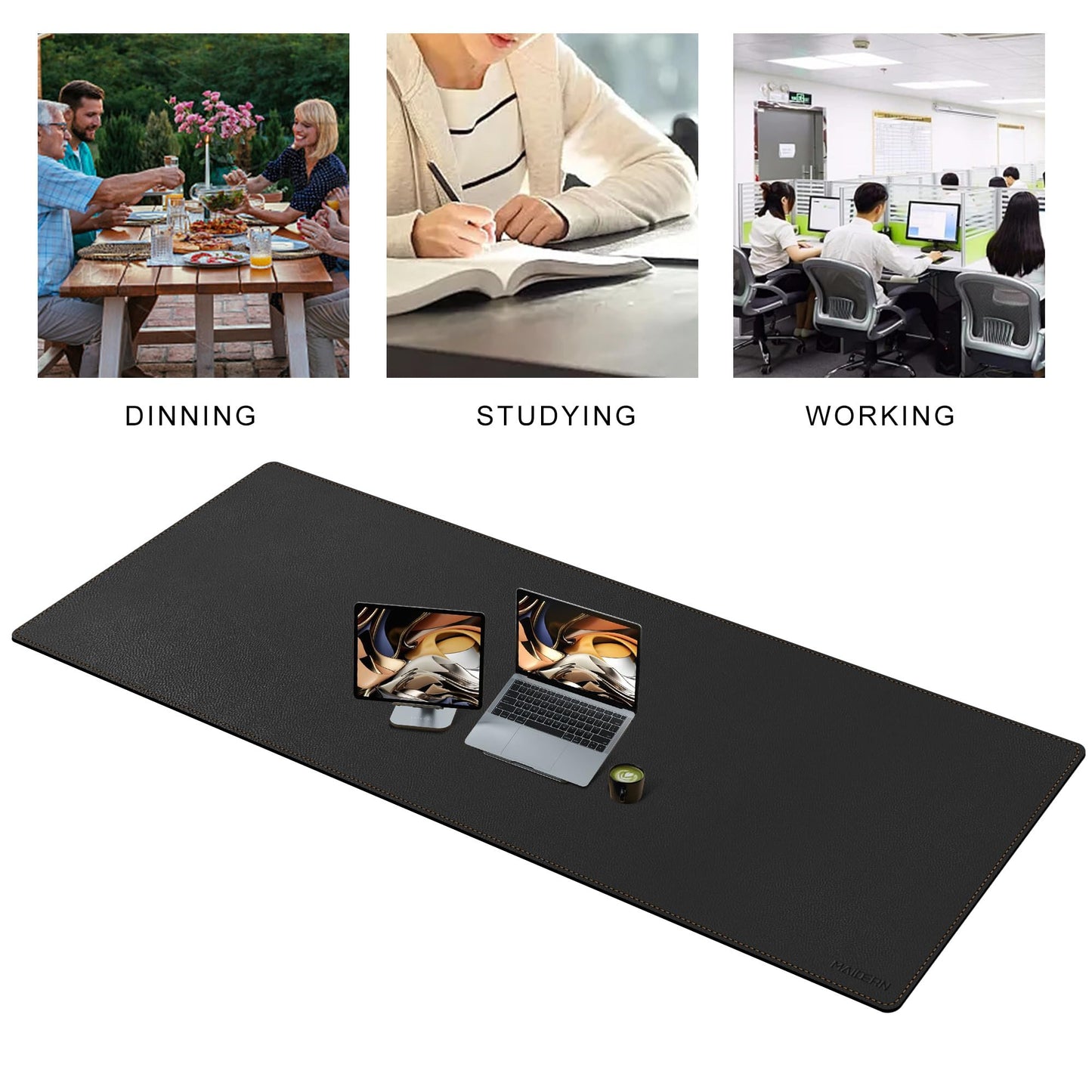 MAIDERN 70.8”x 23.6” Cork & Leather Desk Mat, Large Desk Pad (Black)