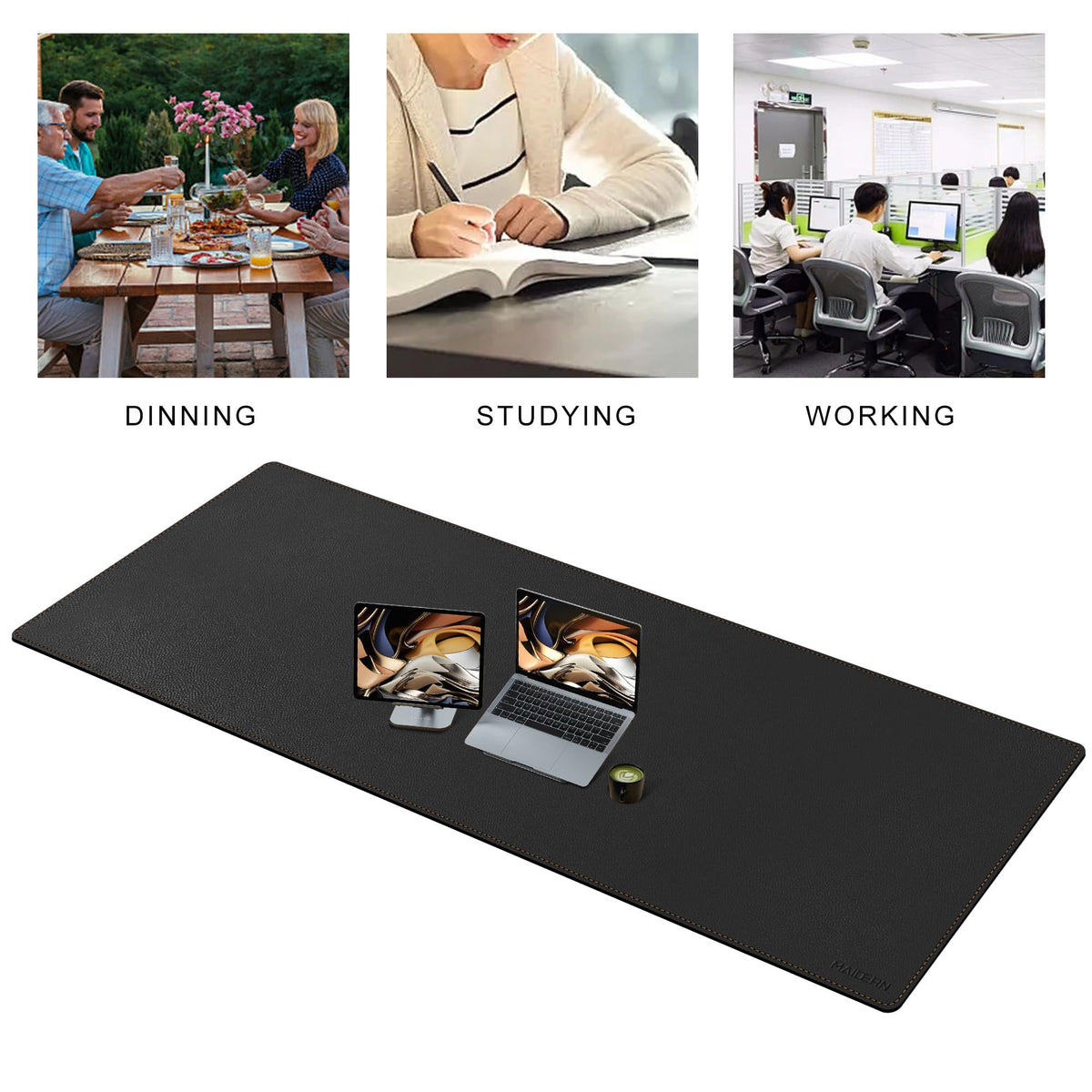 MAIDERN 70.8”x 23.6” Cork & Leather Desk Mat, Large Desk Pad (Black)