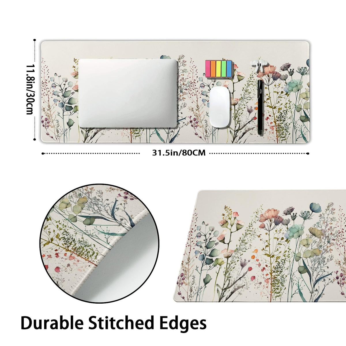 Cute Wild Flowers Mouse Pad XL Boho Aesthetic Floral Chic Plant Extended Table Mat 80X30cm Non-Slip