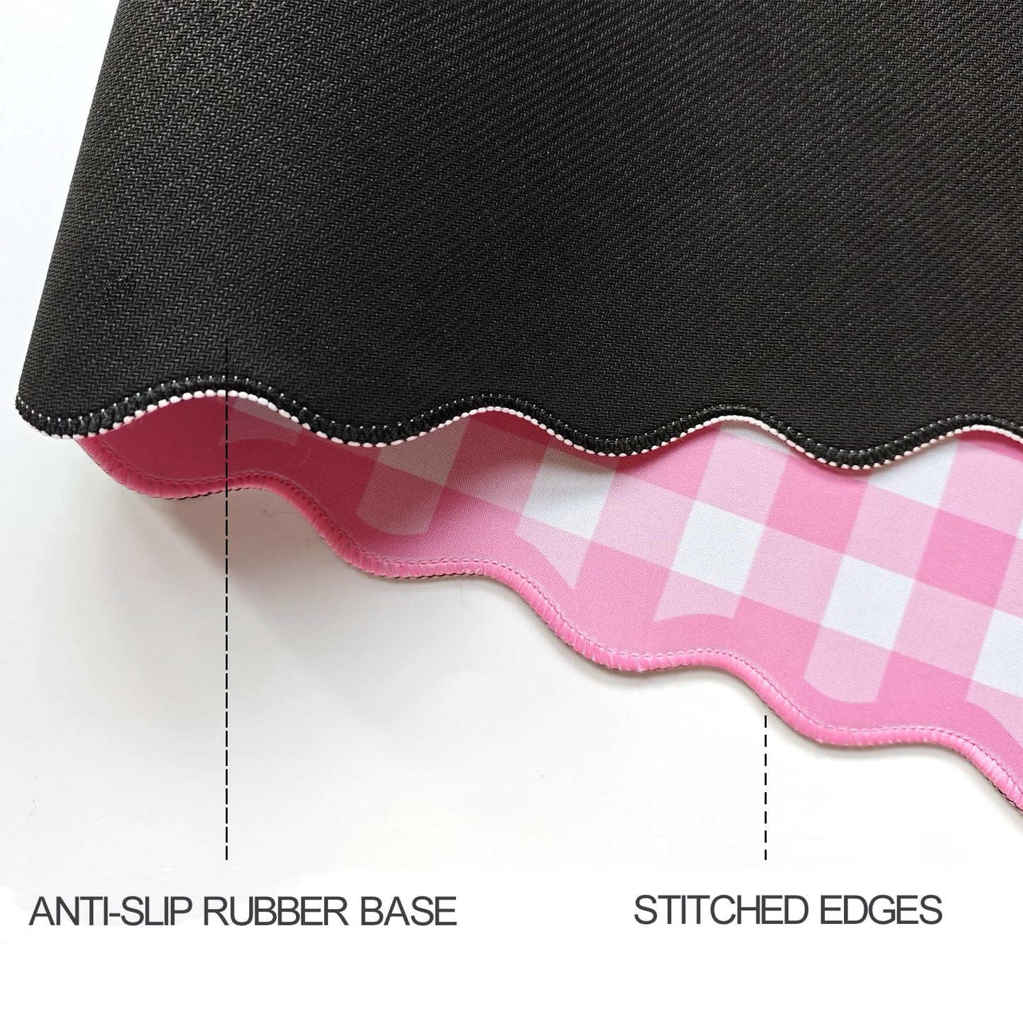 Scalloped‌ Pink Checkered Gingham Desk Mat Cute Pastel Large Mouse Pad Kawaii Cottagecore ‌Vintage‌