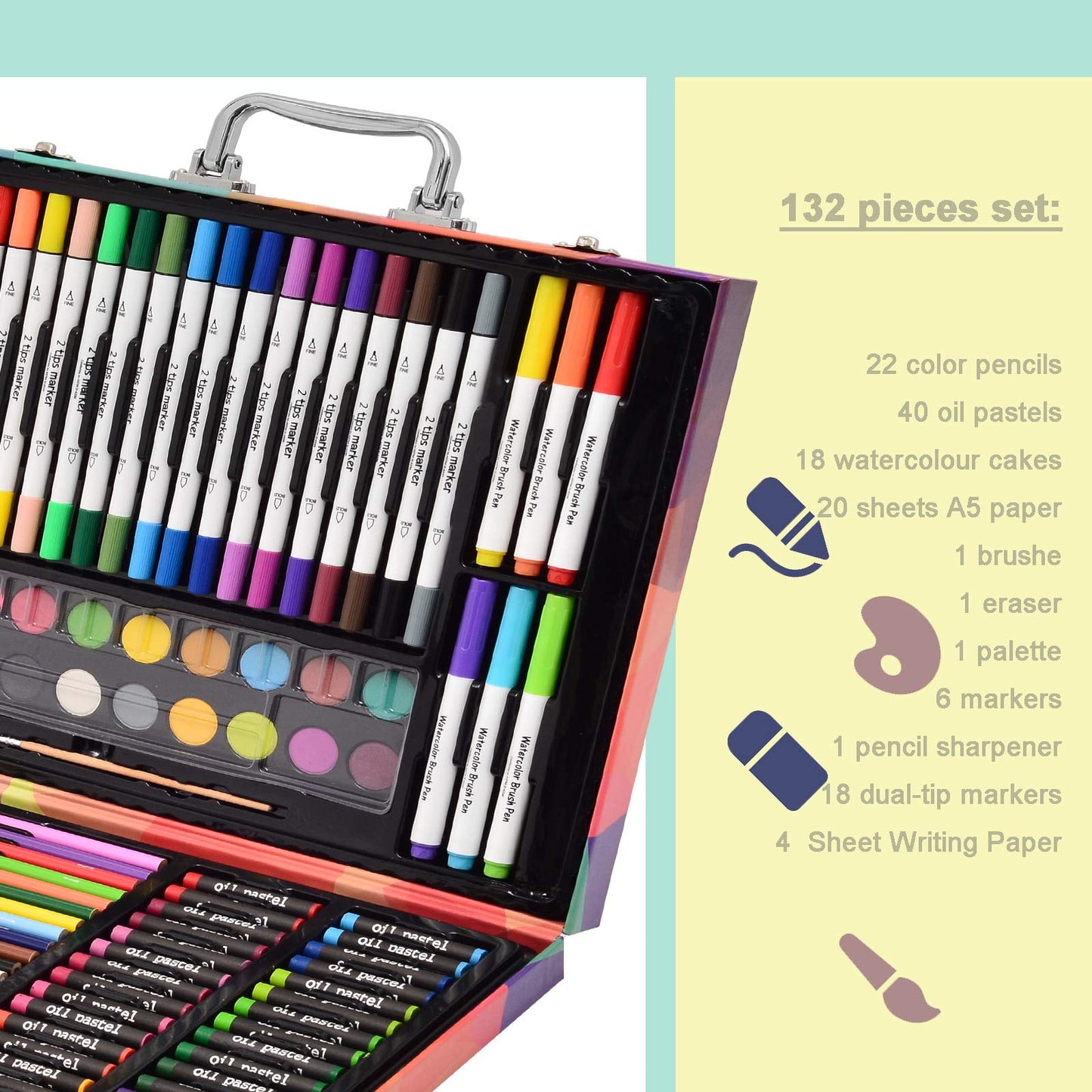 Darnassus 132-Piece Art Set, Deluxe Professional Color Set, Art Kit for Kids and Adult, With