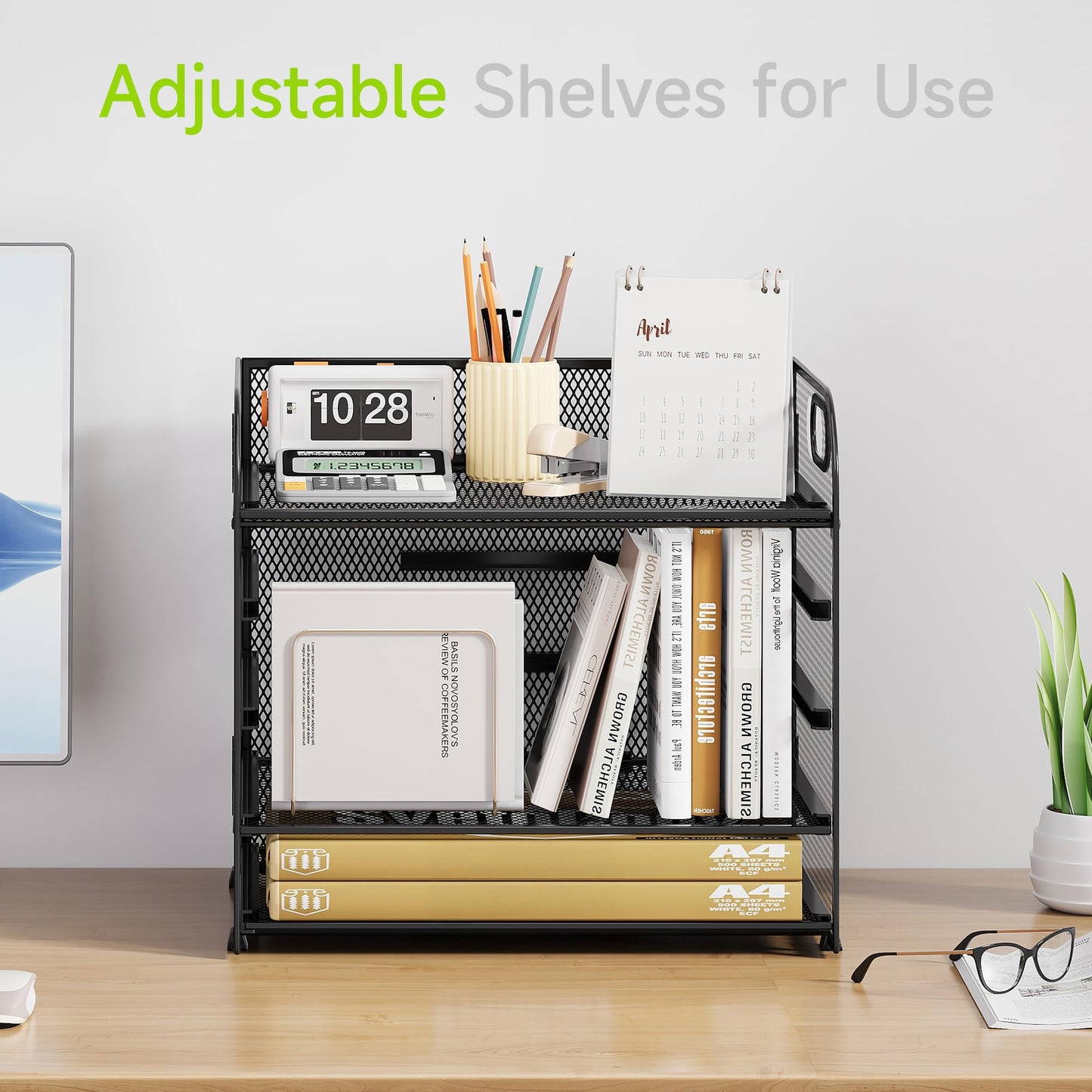 Cawukege 2 Pack 5 Tier Paper Organizer, Letter Tray with Handle, Mesh Desk Organizer, Metal File