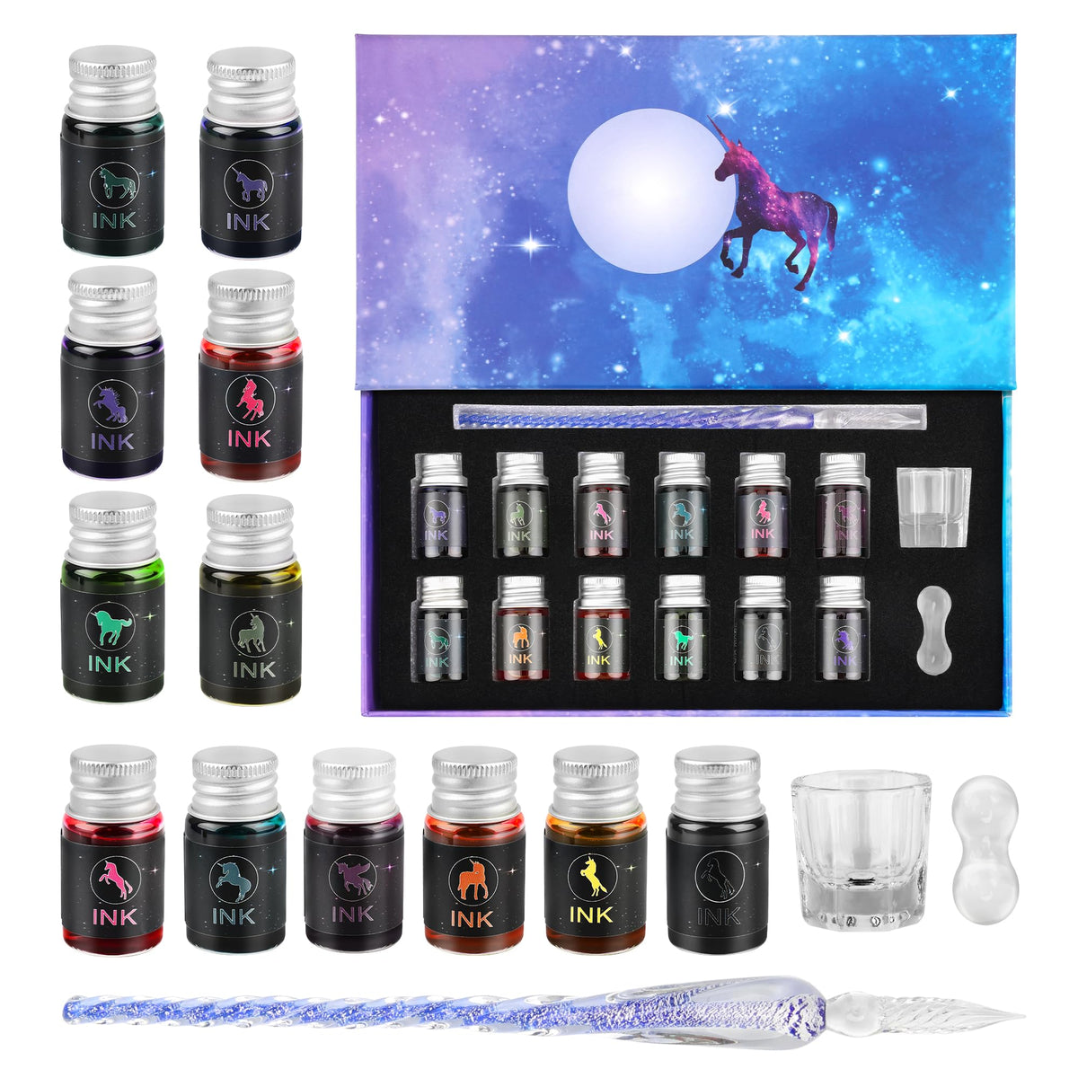 Luxiv Glass Dip Pen Set, Purple Crystal Pen With Ink, Holder, and Package