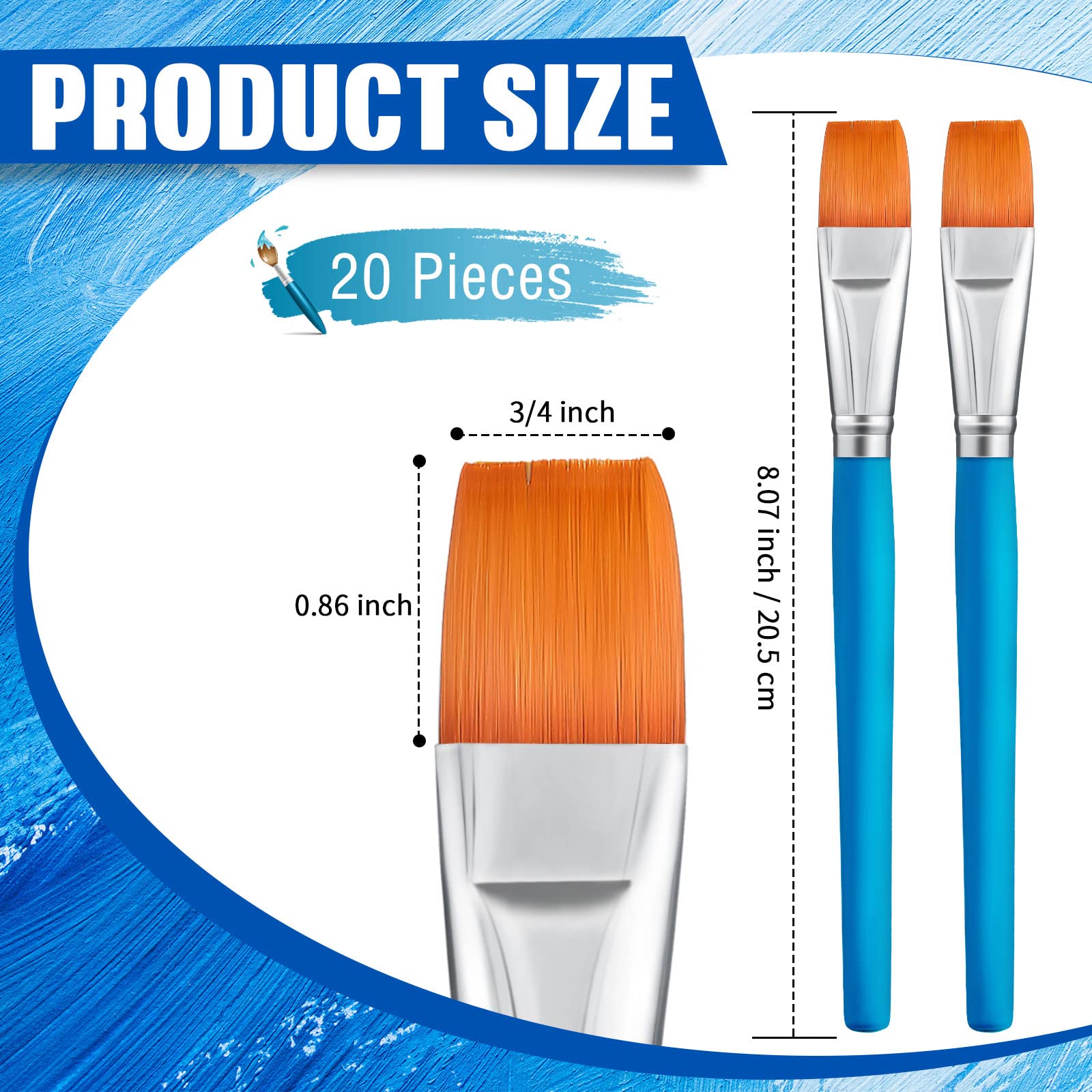 Zonon 20 Pcs Flat Paint Brushes Acrylic Painting Craft Accessories Classroom Prizes Gifts Small