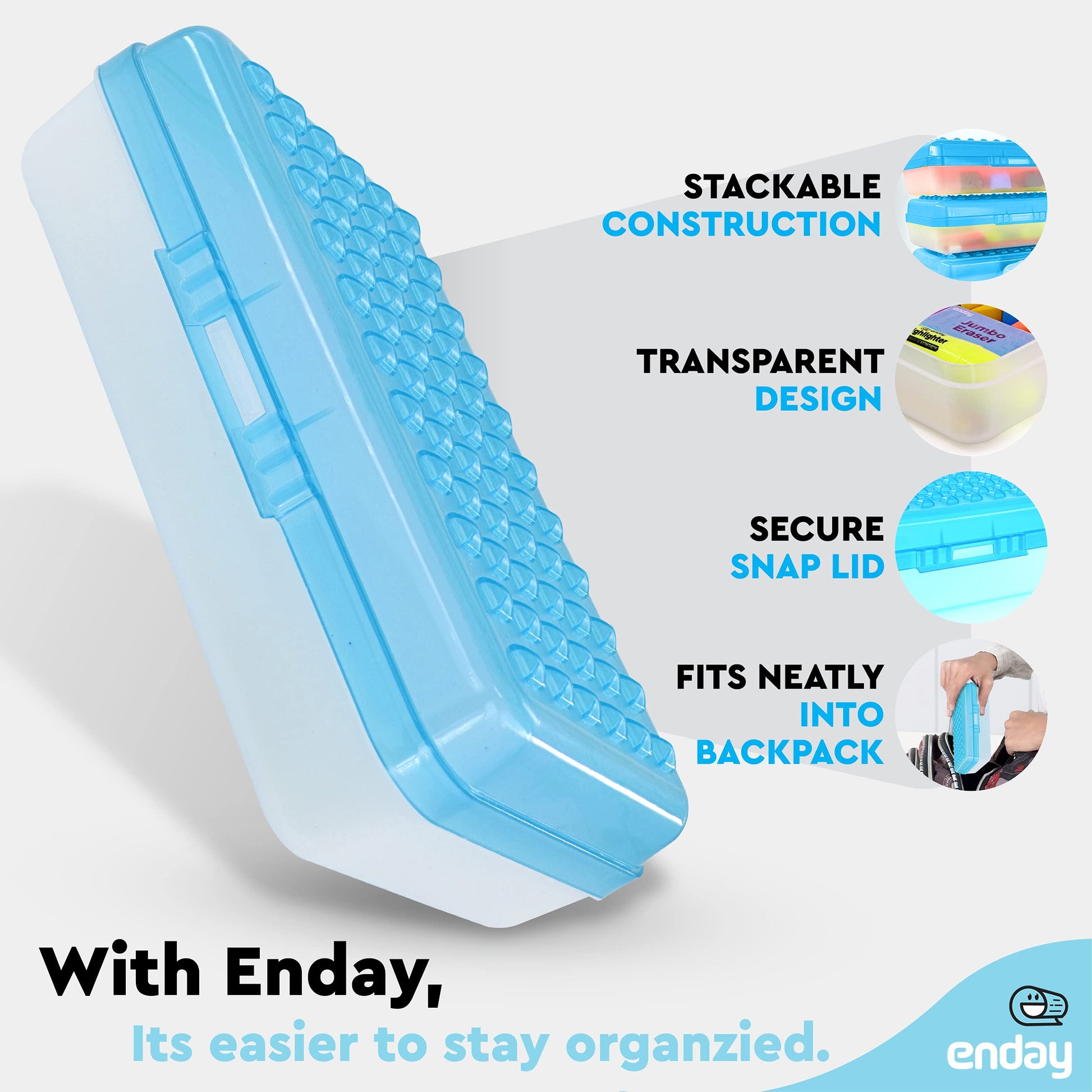 Enday Plastic Pencil Box Large Capacity Pencil Boxes – Pencil box Plastic Pencil Case Office