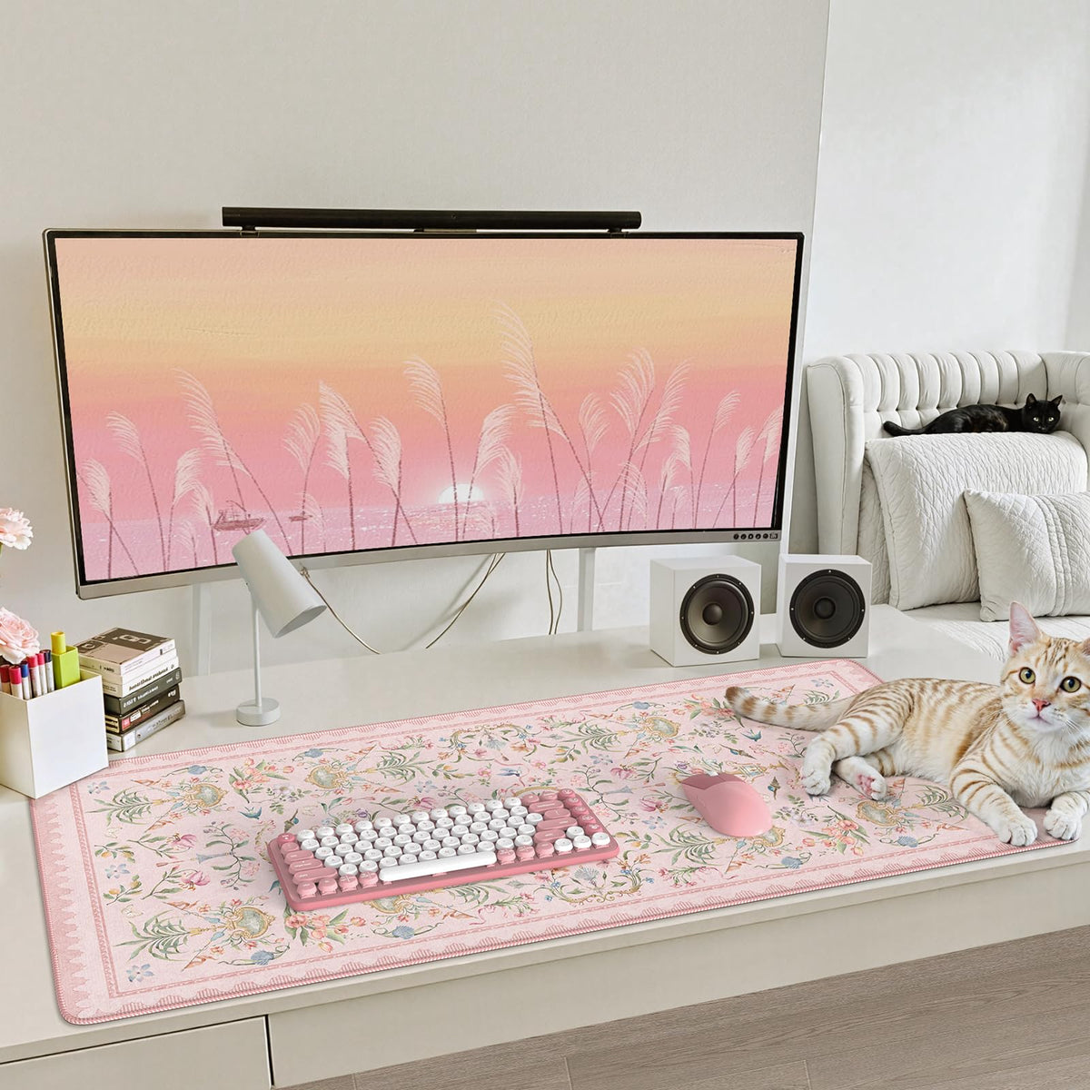 iCasso Pink Desk Cover Mat, Big Mouse Pad for Laptop,Floral
