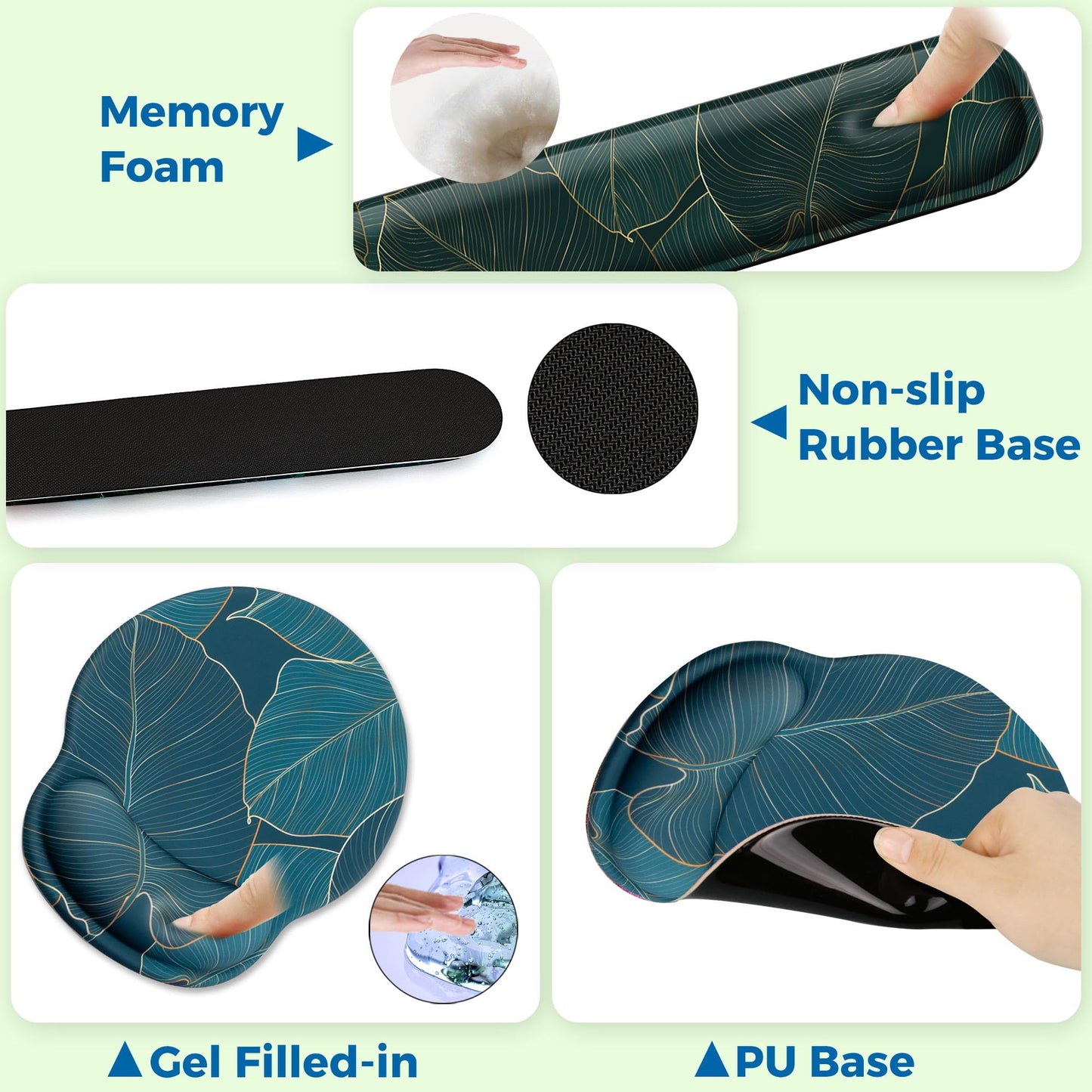 Wiabsi Mouse Pad and Keyboard Wrist Rest Support,Ergonomic Mouse Pad Set