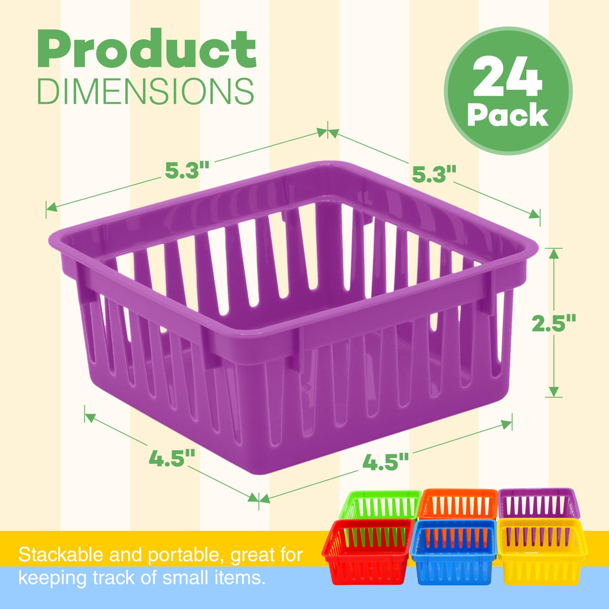 4E's Novelty 24 Pack Small Classroom Storage Baskets, Pack Bulk, Square 4.5" Sturdy Plastic
