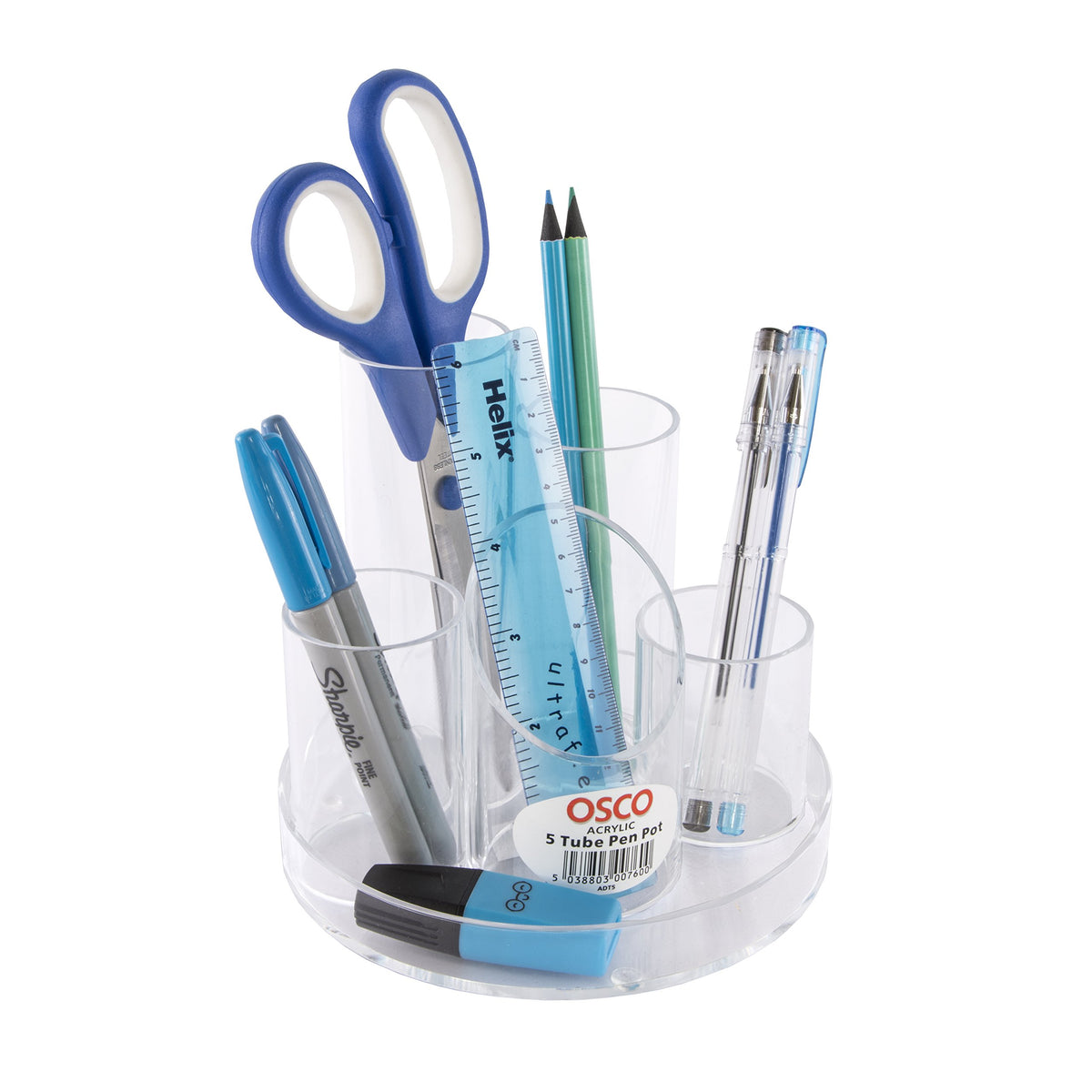 OSCO Clear Acrylic 5 Tube Pen Pot | Desk Tidy | Pencil Holder | Office Organiser | Makeup Storage |