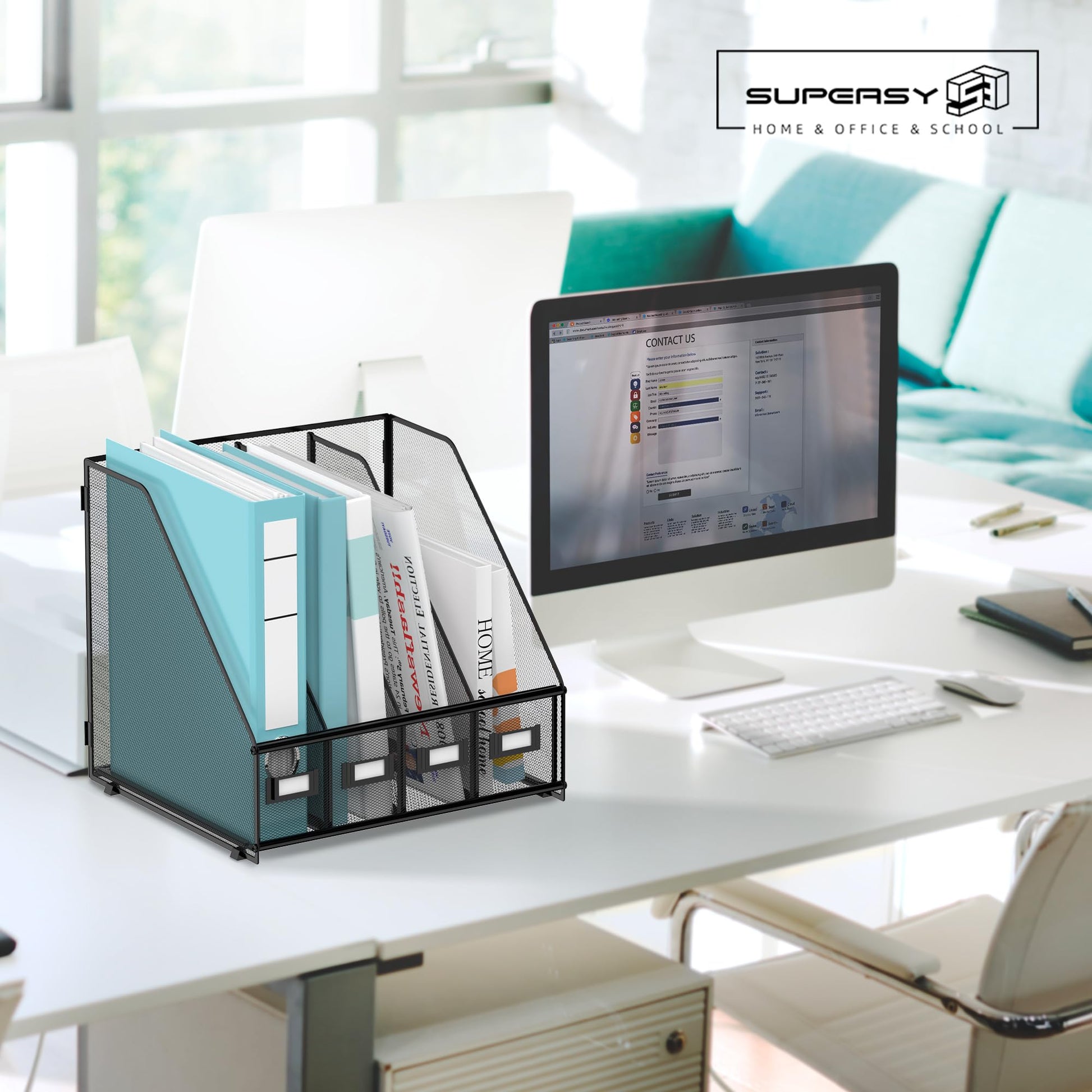 4-Compartment Magazine File Holder and File Organizer for Desk, Black
