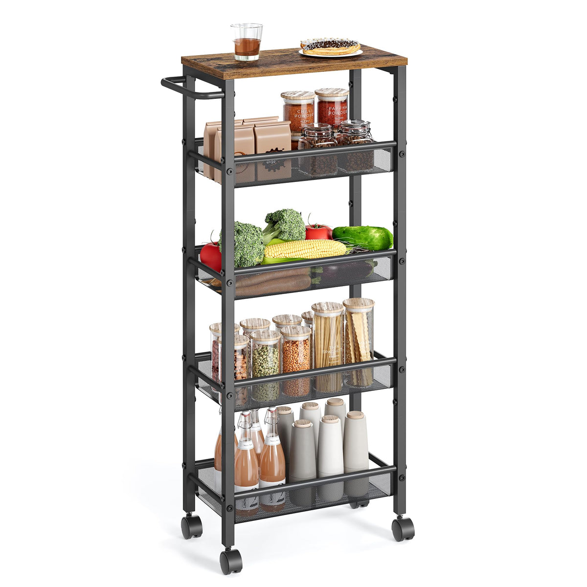 VASAGLE 5-Tier Slim Rolling Storage cart with Wheels, 8.7 Inches, Metal