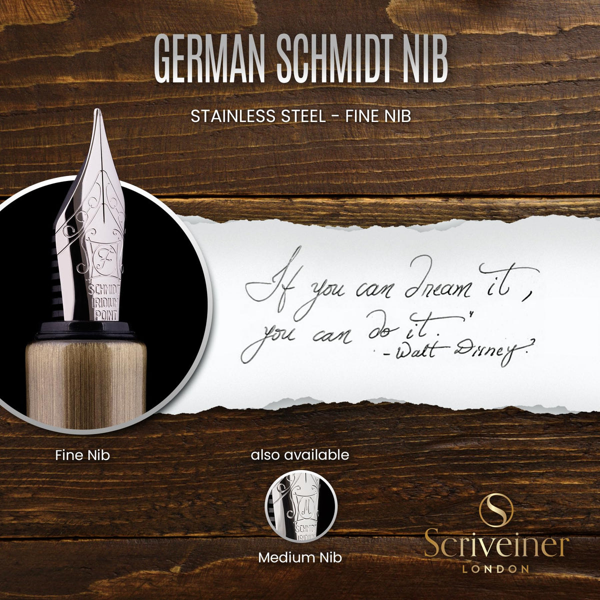 Scriveiner Luxury EDC Fountain Pen (Fine), Bronze Pocket EDC with Hand Brushed Finish, Schmidt