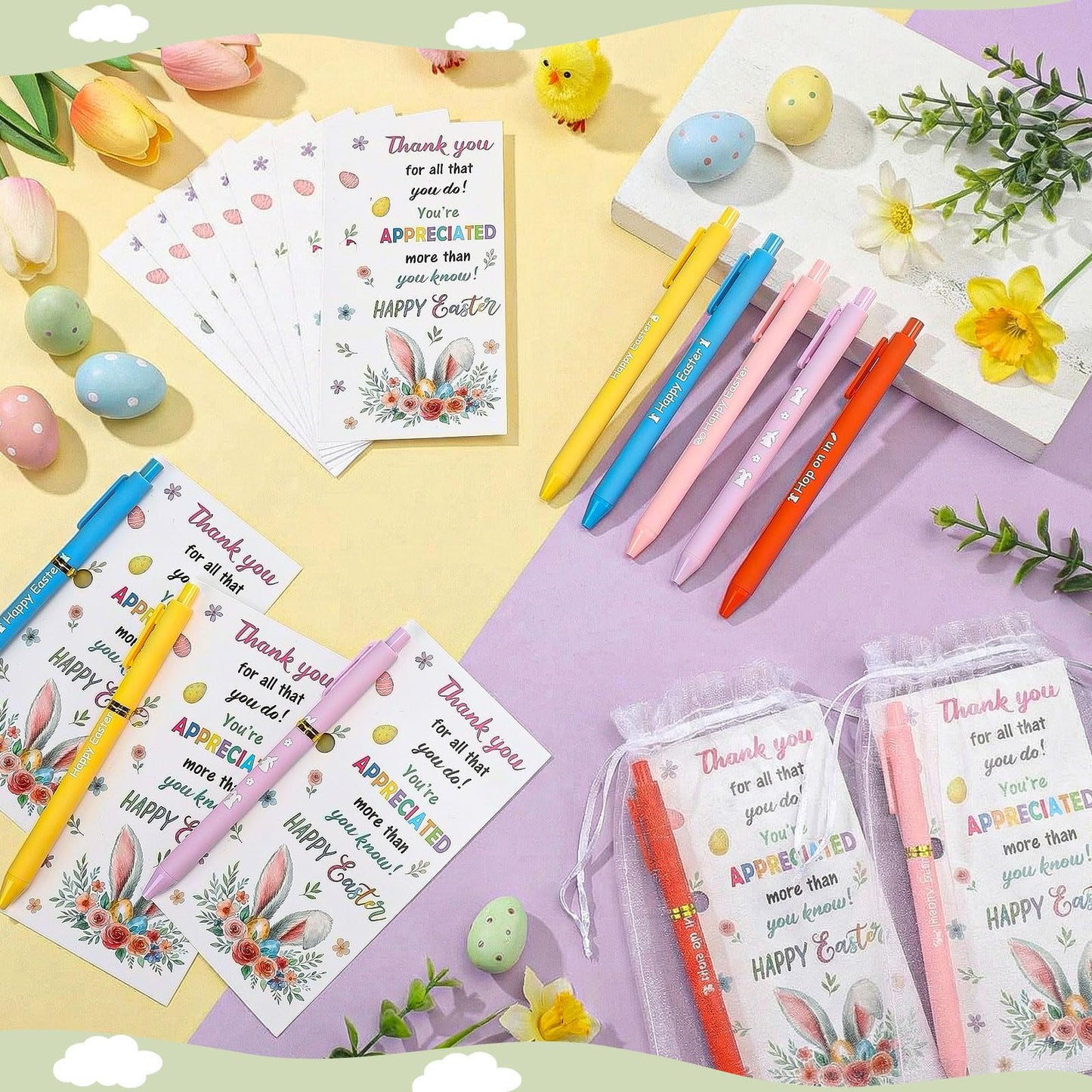 Marspark 30 Set Colorful Easter Gifts Bulk Happy Easter Ballpoint Pens and Bunny Eggs Greeting
