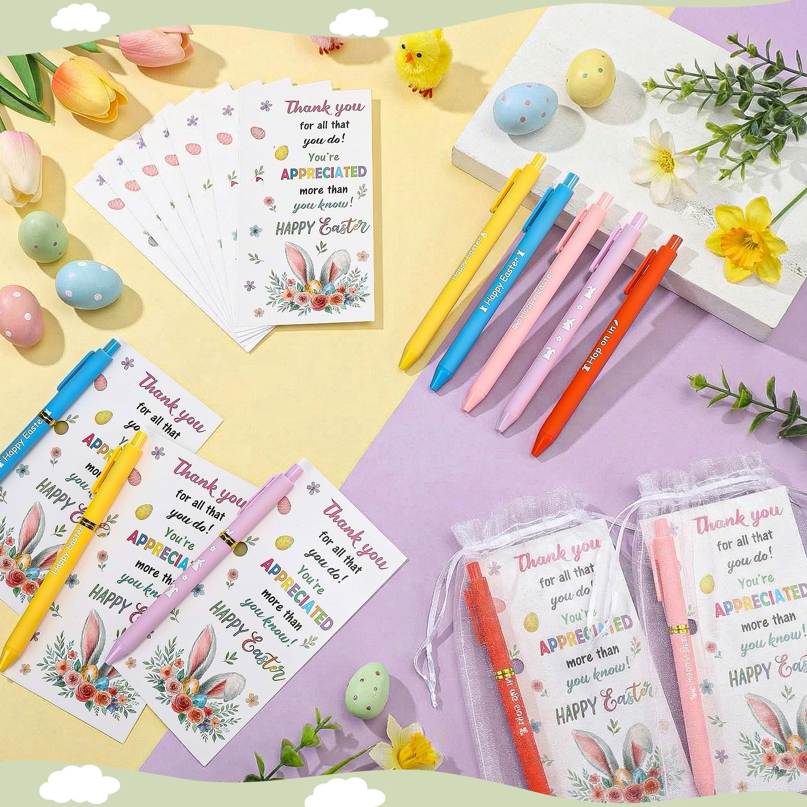 Marspark 30 Set Colorful Easter Gifts Bulk Happy Easter Ballpoint Pens and Bunny Eggs Greeting