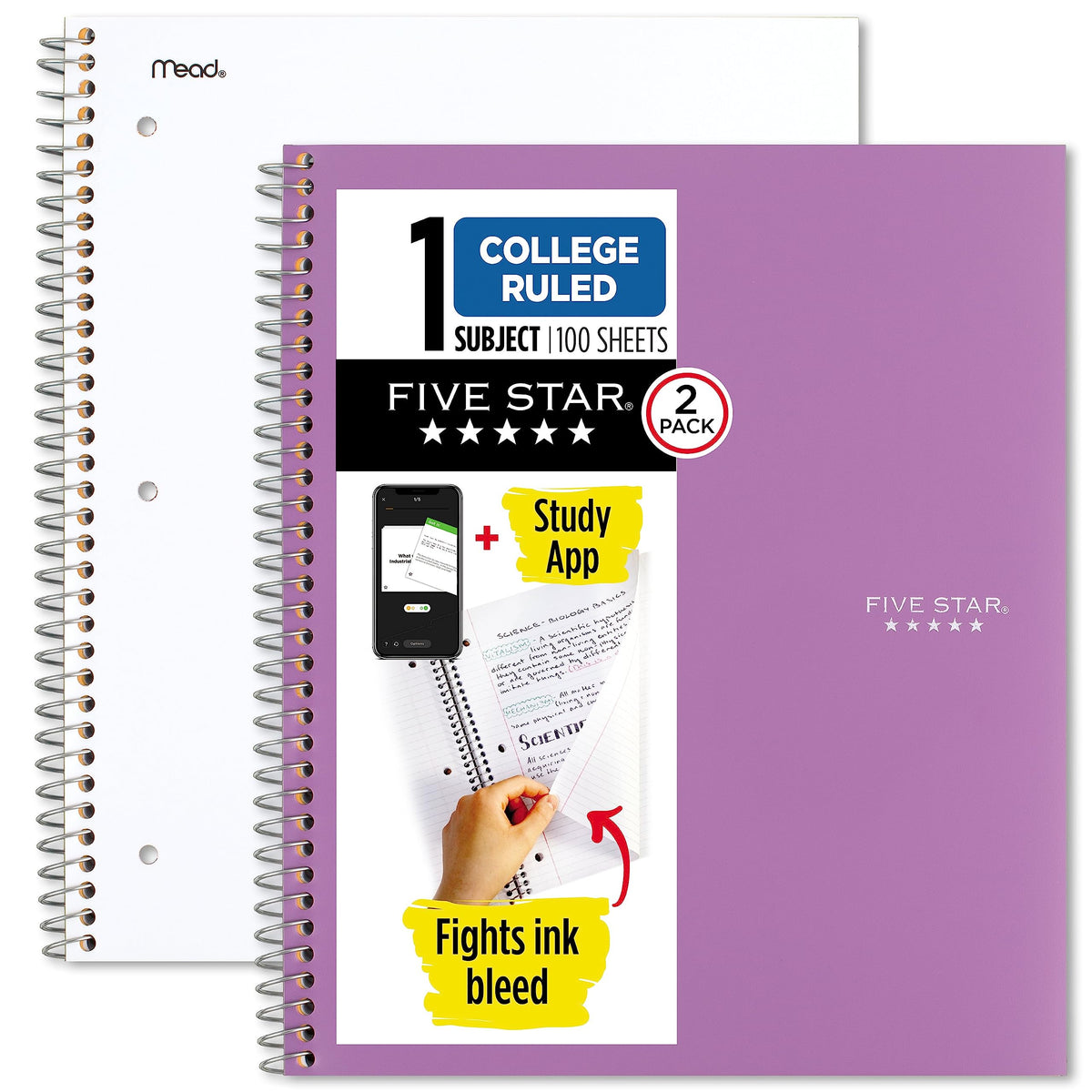 Five Star Spiral Notebook + Study App, 1 Subject, College Ruled Paper, 8-1/2" x 11", 100 Sheets