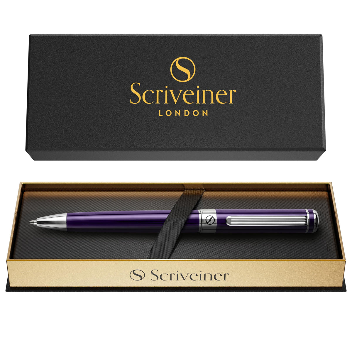 Scriveiner Aubergine Lacquer Ballpoint Pen - Stunning Luxury Pen, Schmidt Black Refill, Best Gift