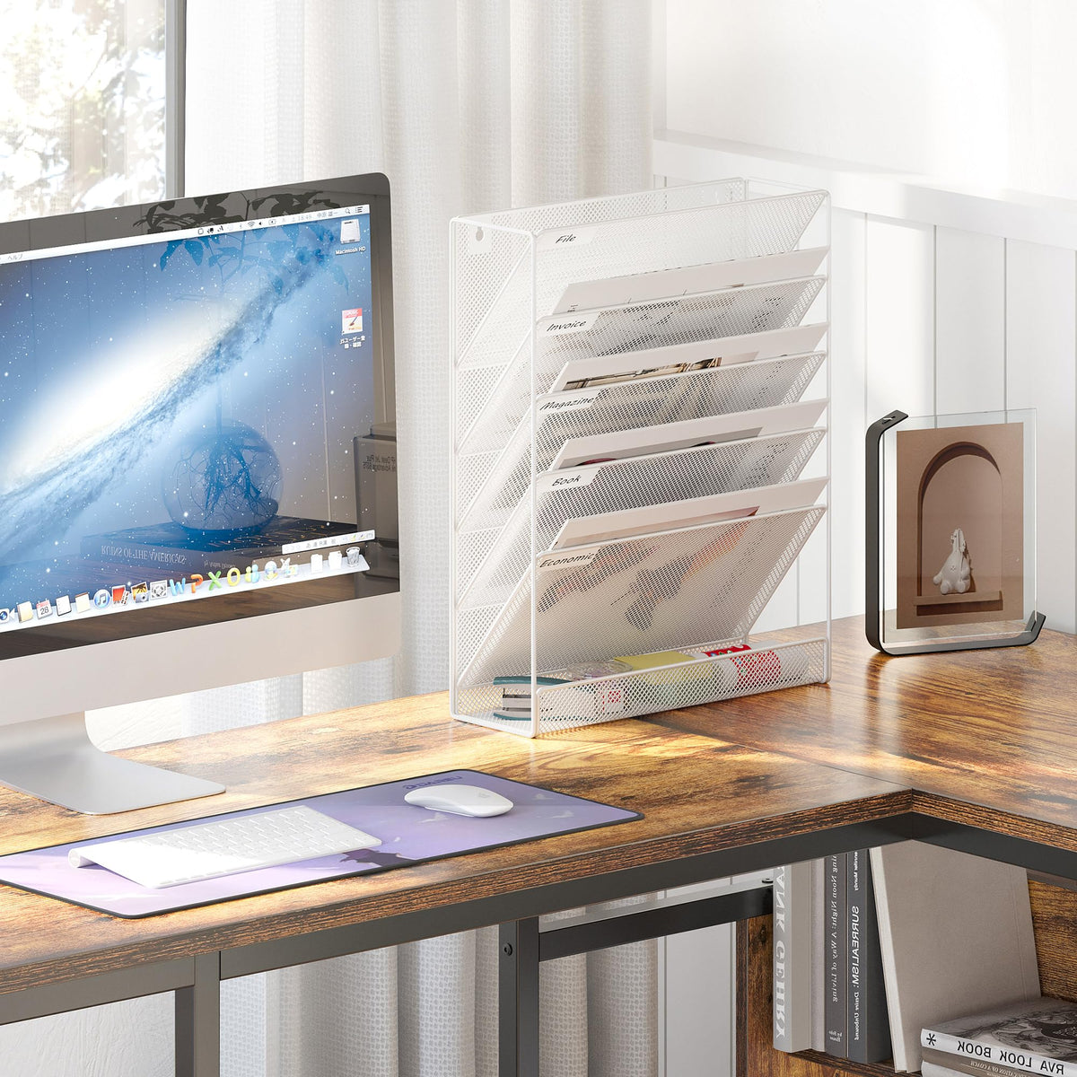 EasyPAG 5 Tier Wall File Holder, Mesh Hanging Folder Organizer with Classify Label, Versatile Desk