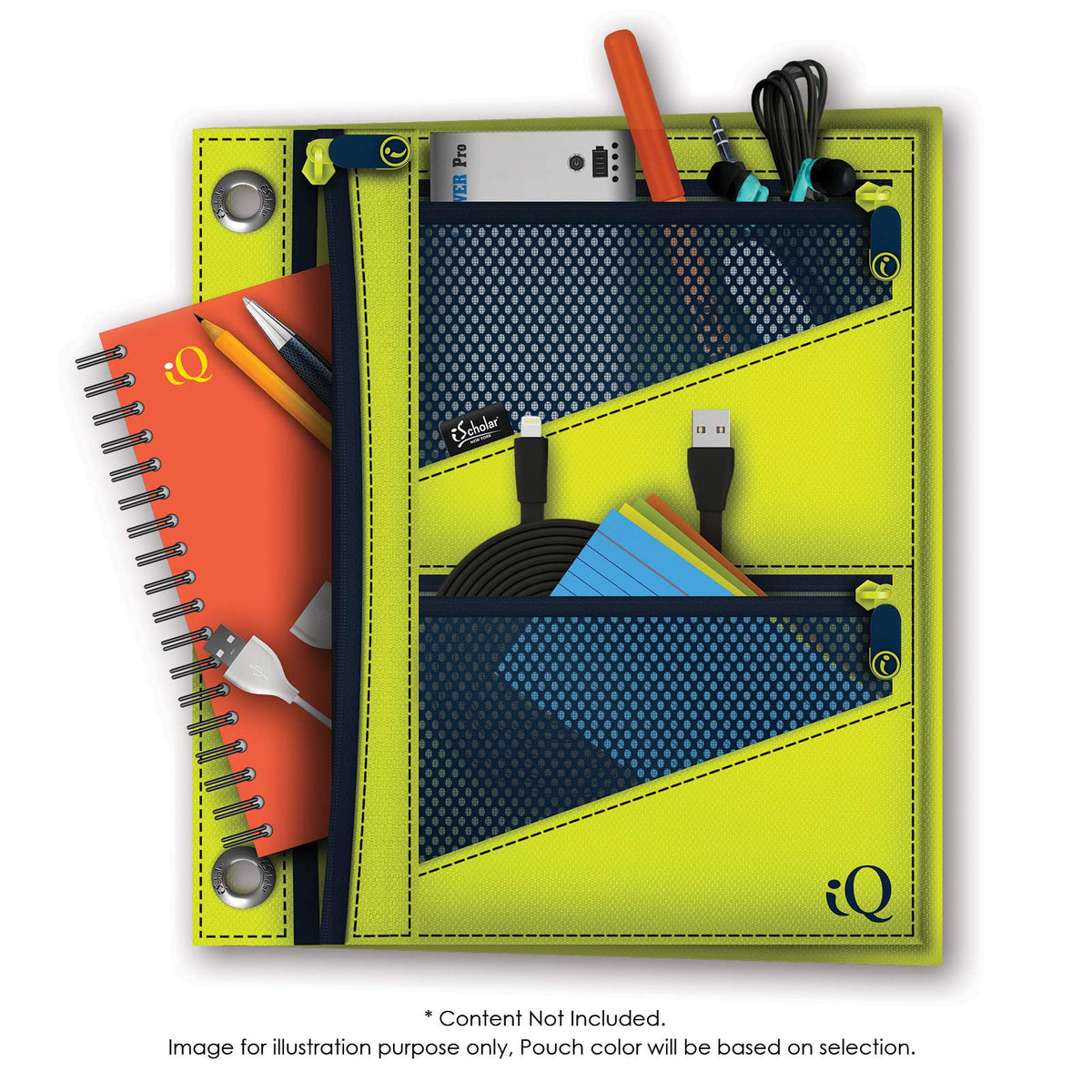iScholar iQ+ Jumbo Expandable Pencil Pouch, 3 Pockets, Black (55035-BK)