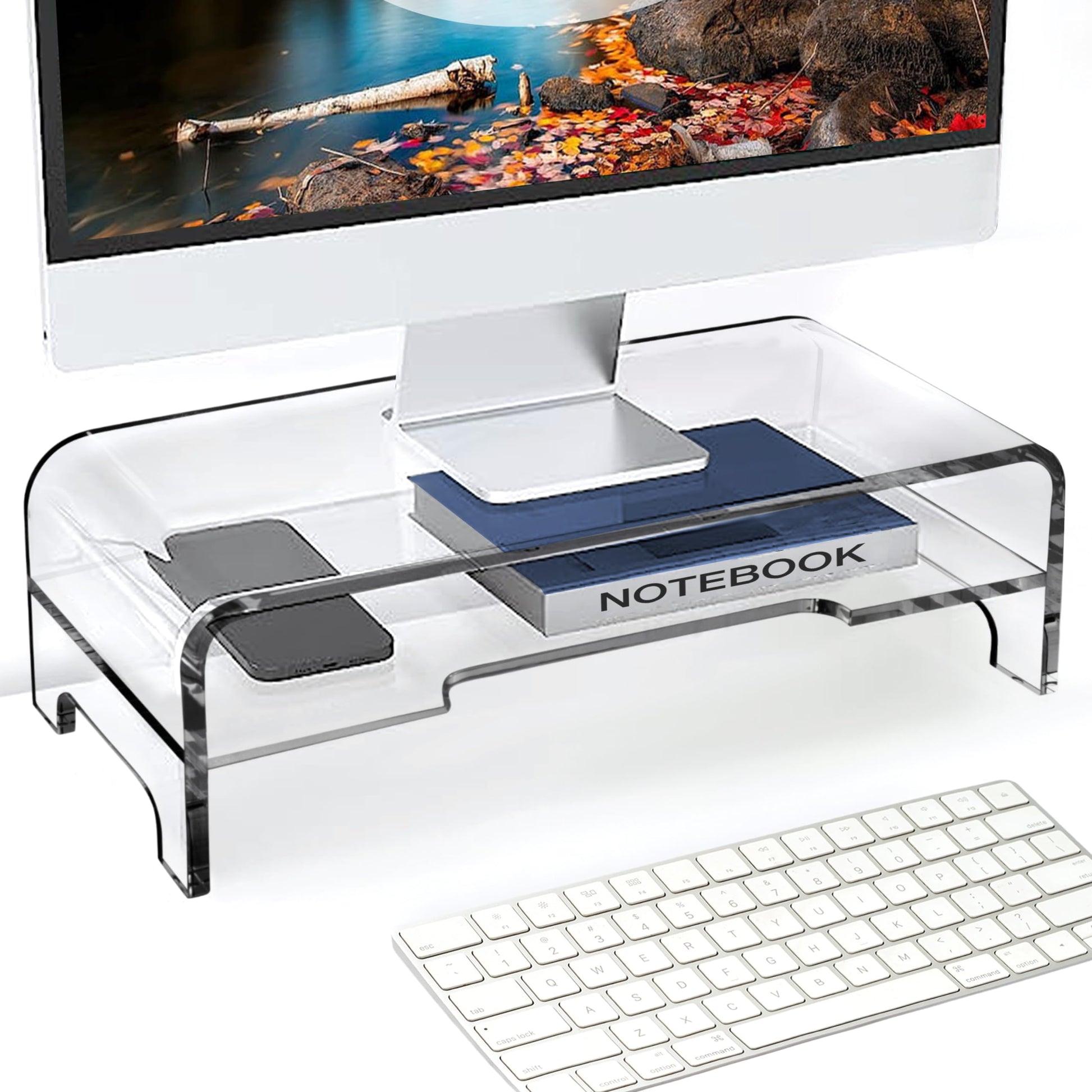 AMT Clear Acrylic Monitor Stand Riser 2 Tier, 5.5 Inches High Clear Computer Desk Organizer Shelf