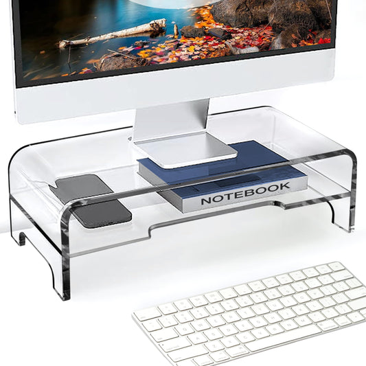 AMT Clear Acrylic Monitor Stand Riser 2 Tier, 5.5 Inches High Clear Computer Desk Organizer Shelf