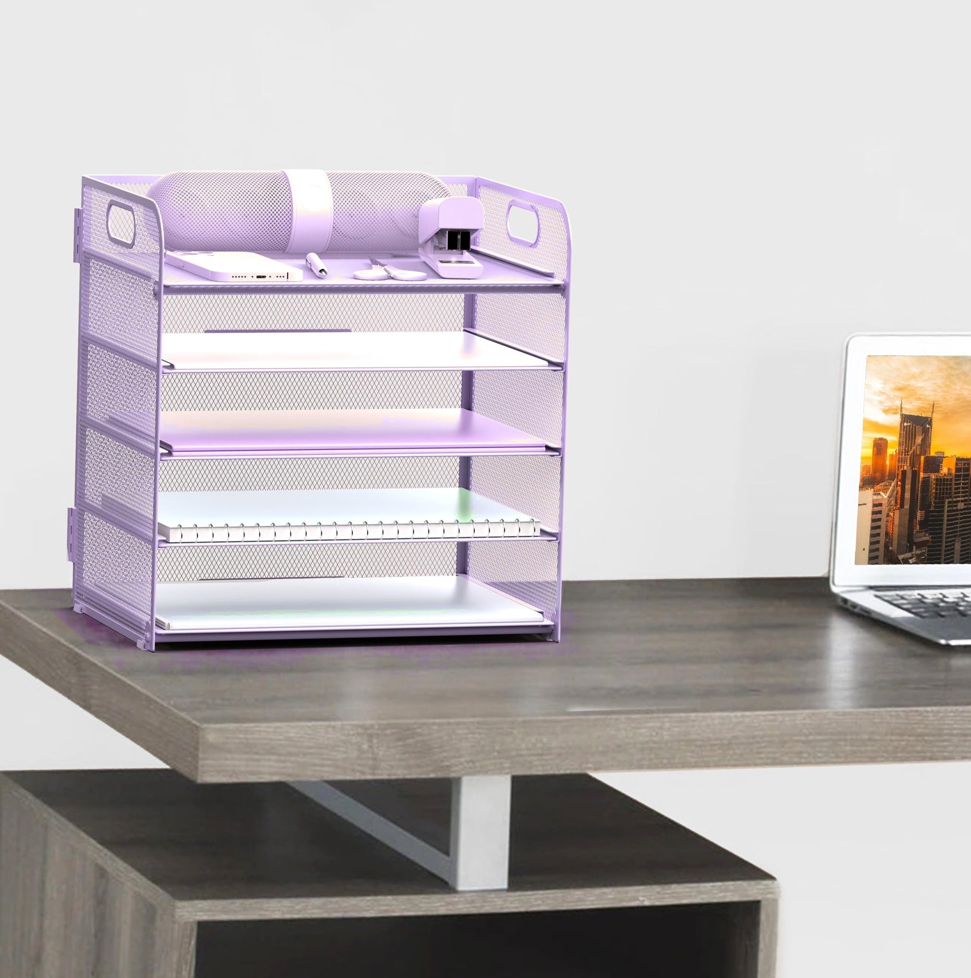 Letter Tray Paper Organizer 5-Tier Desk Organizer File Organizer Paper Holder with Handle, Metal