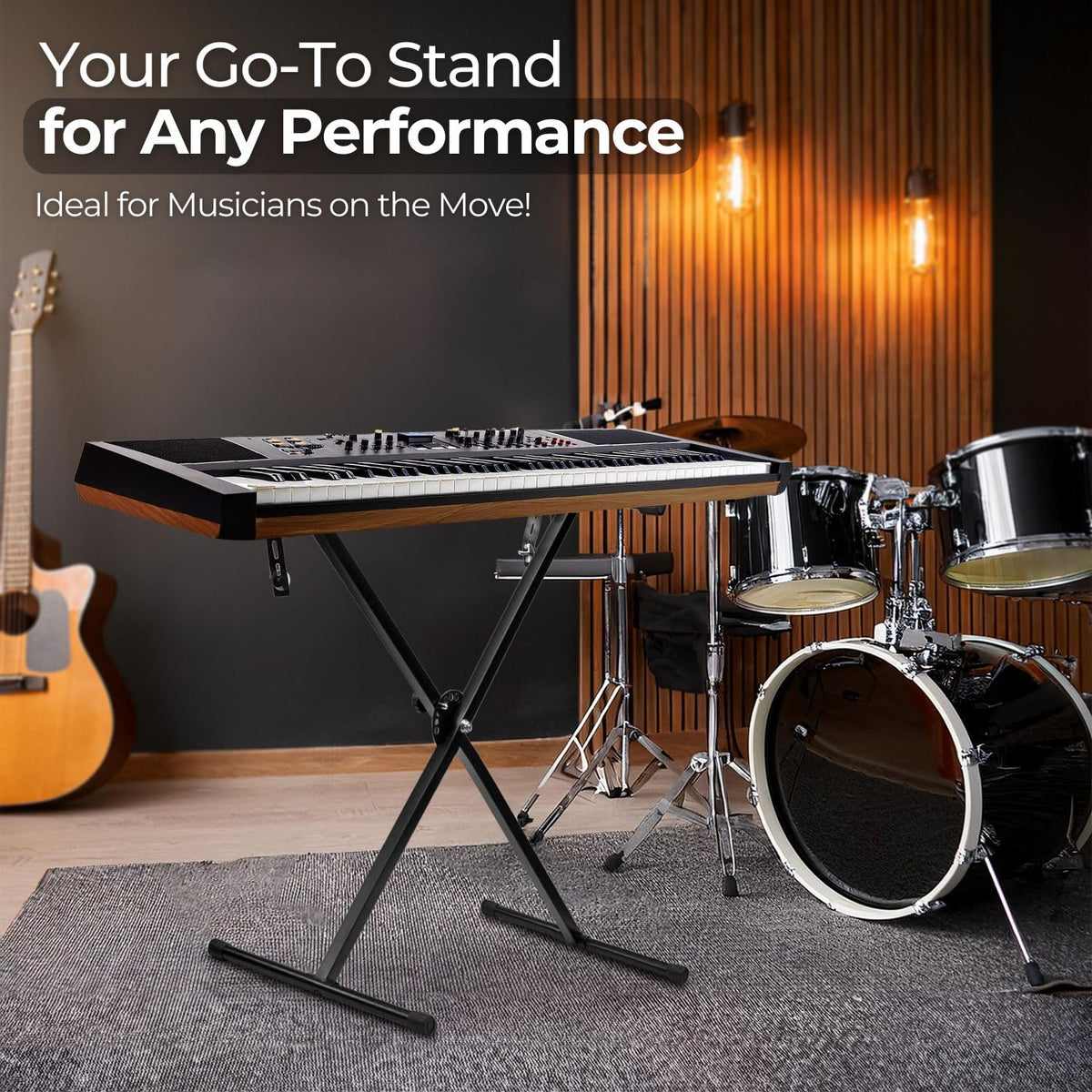 Flexzion Classic Keyboard Stand Musician Electronic Piano Organ Single Tube X Type 7 Position