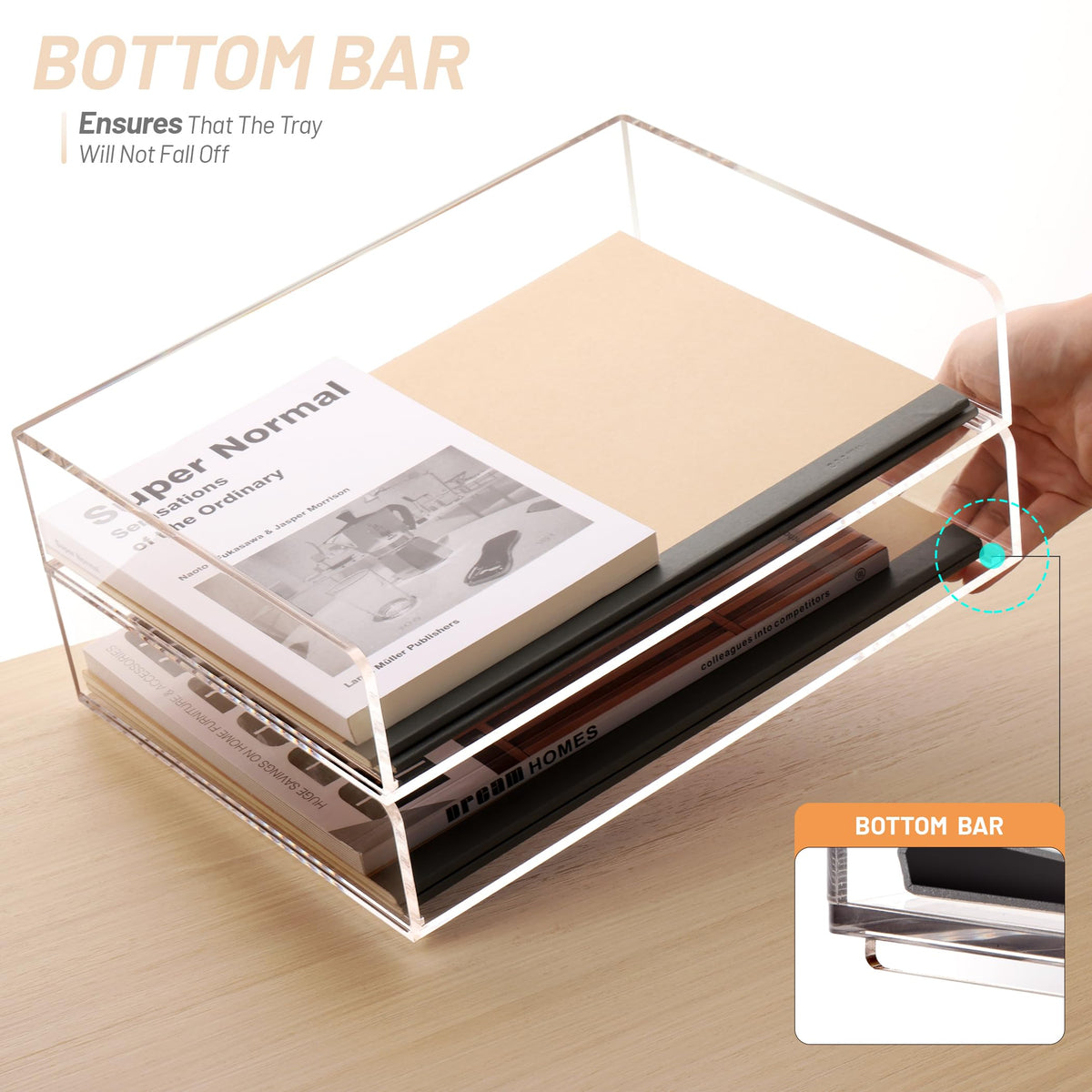 SANRUI Acrylic Desk Organizer Stackable Paper Tray, Letter Size Tray 2-Pack