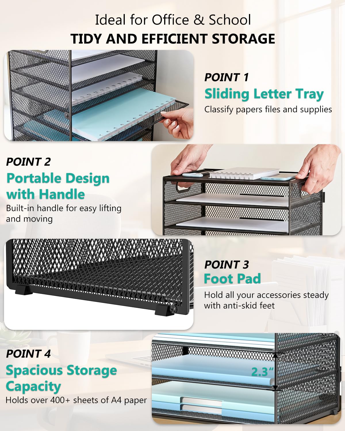 WALI Desk File Organizer, 8 Tier Desktop Paper Letter Tray Organizer with Handle, Office Desk