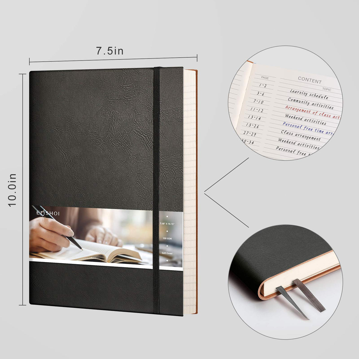 EMSHOI Lined Journal Notebook, 204 Numbered Pages, B5 Size (7.5'' x 10'')