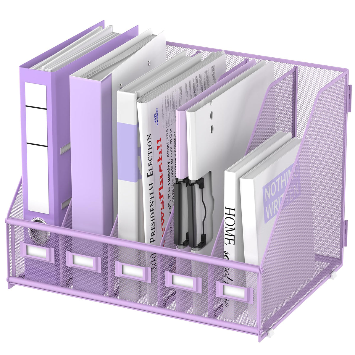 SUPEASY Desk Organizers Metal Desk Magazine File Holder with 5 Vertical Compartments Rack File
