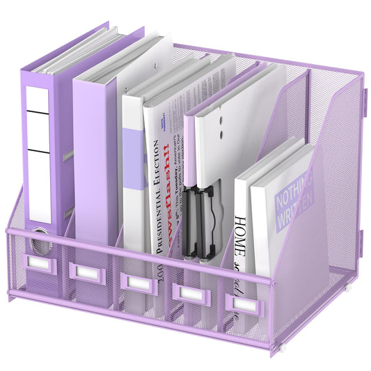 SUPEASY Desk Organizers Metal Desk Magazine File Holder with 5 Vertical Compartments Rack File