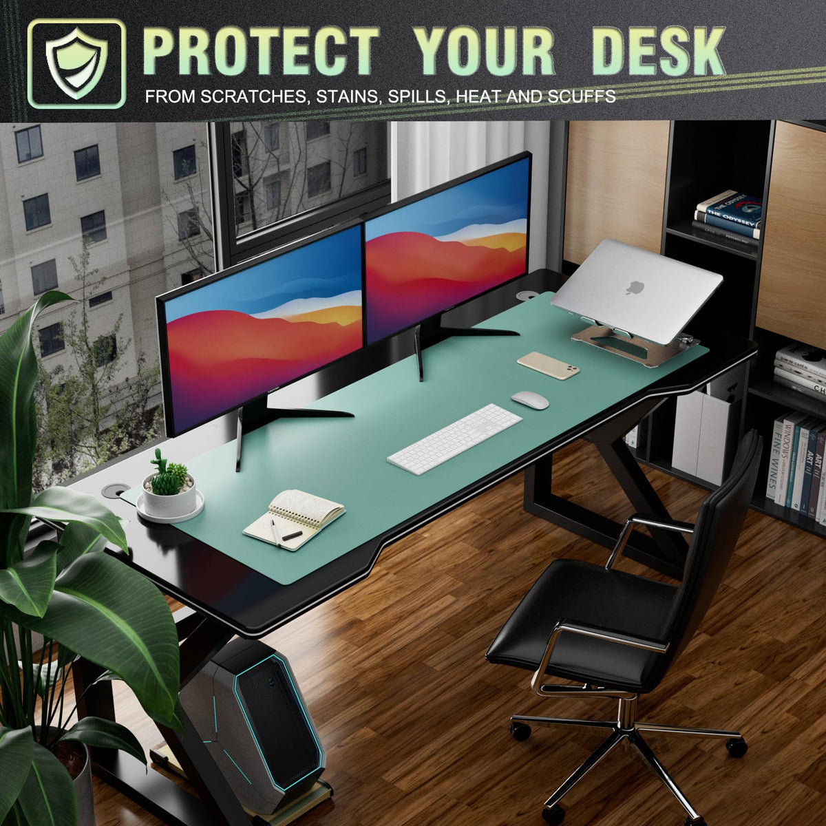 K KNODEL Extra Large Desk Mat, Leather Mouse Pad (47.2"x17", Green)