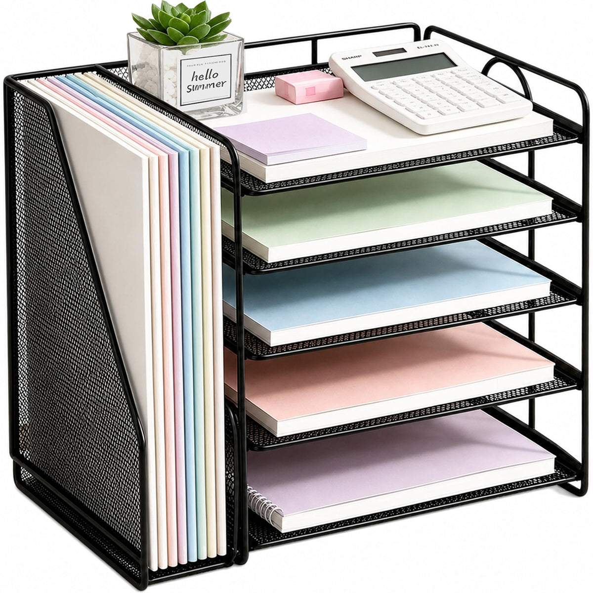OPNICE Desk Organizer, 5-Tier Paper Organizer Letter Tray, Black
