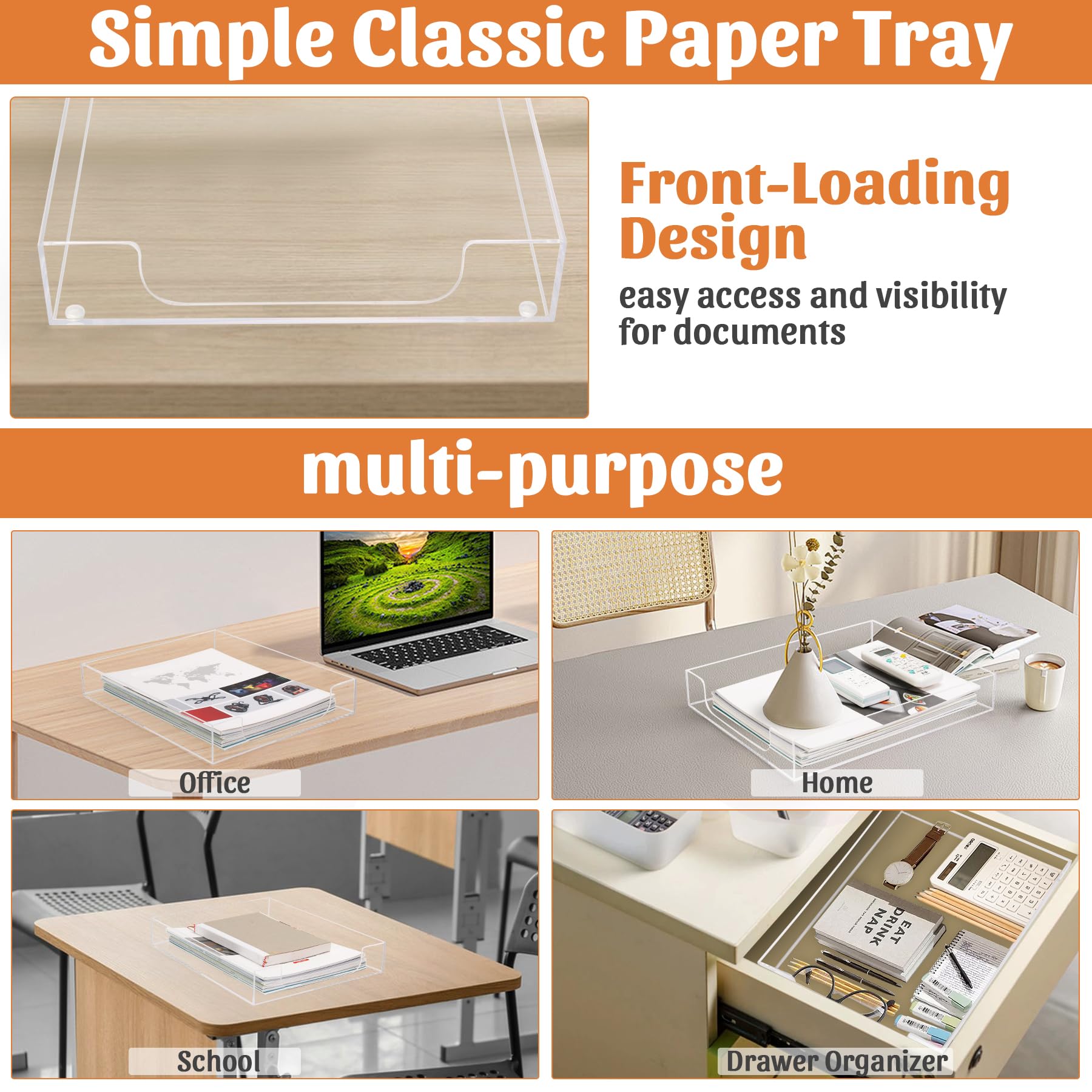AZFUNN Acrylic Paper Tray, Letter-Size Desk Trays Organizer for Office