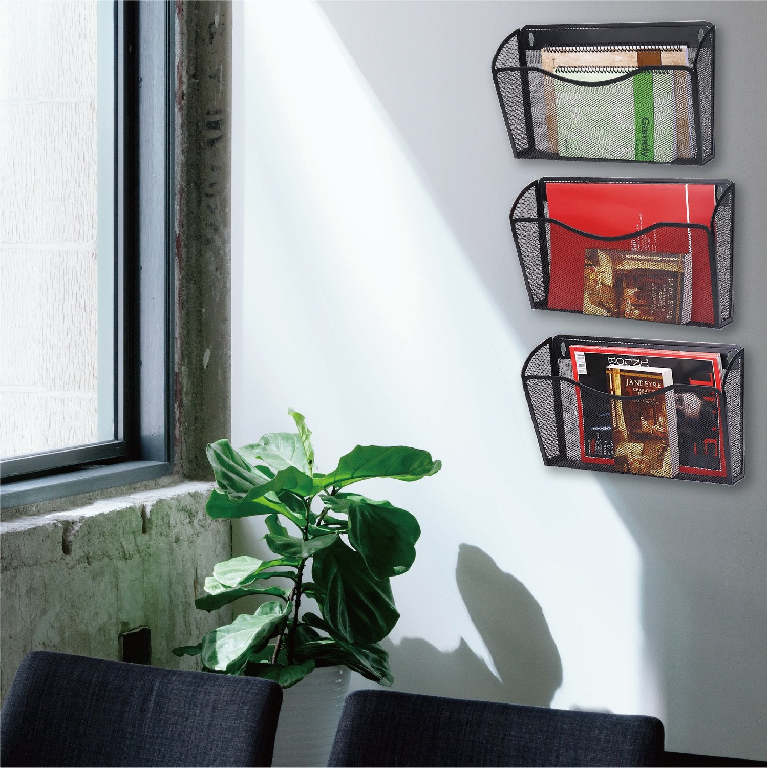 Flexzion Wall Folder File Letter Pocket Holder (6 Pack) Metal Mesh Desk Hanging Basket Box Bin Mail