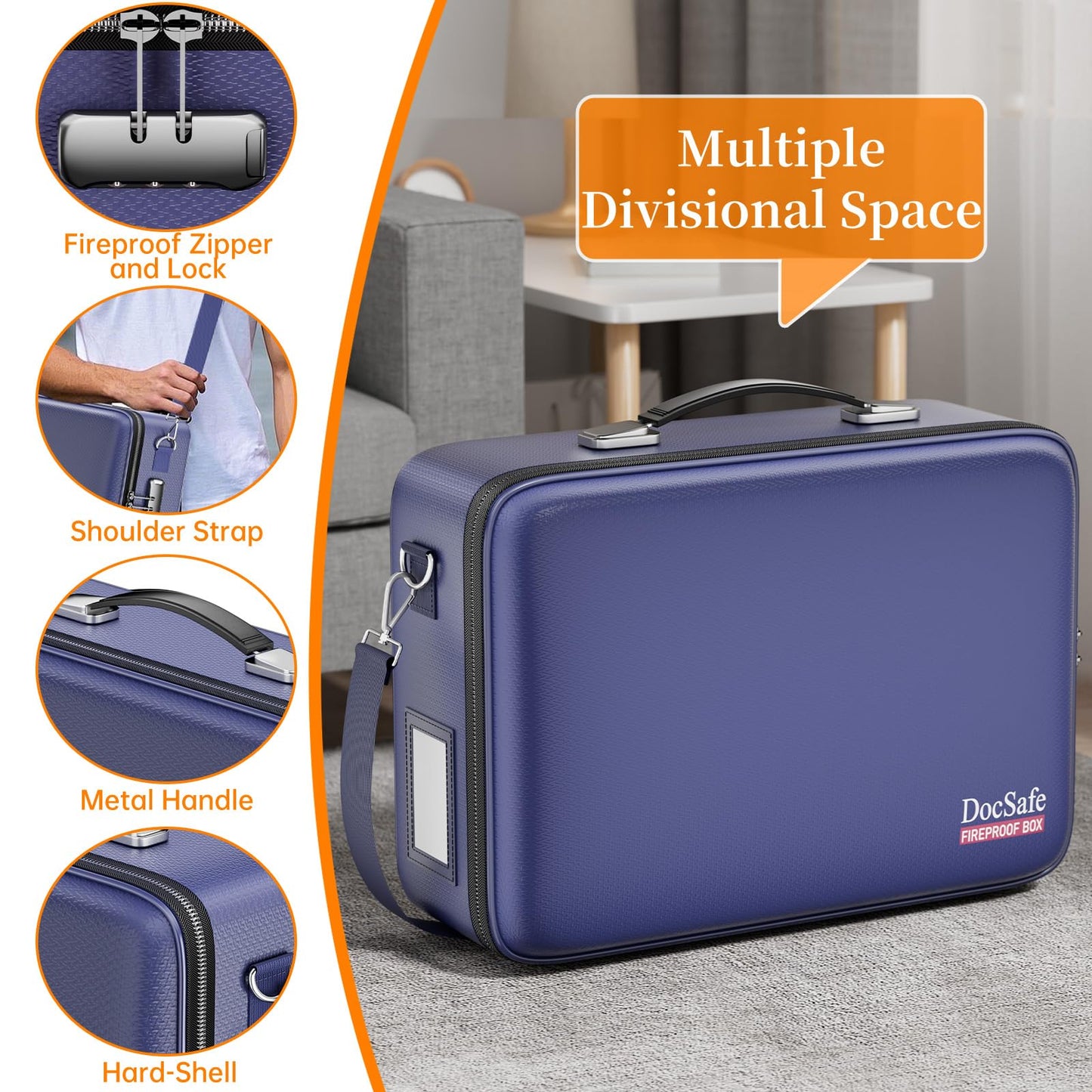 DocSafe Fireproof Document Box Hard Case with Lock ＆ Accordion File Folder