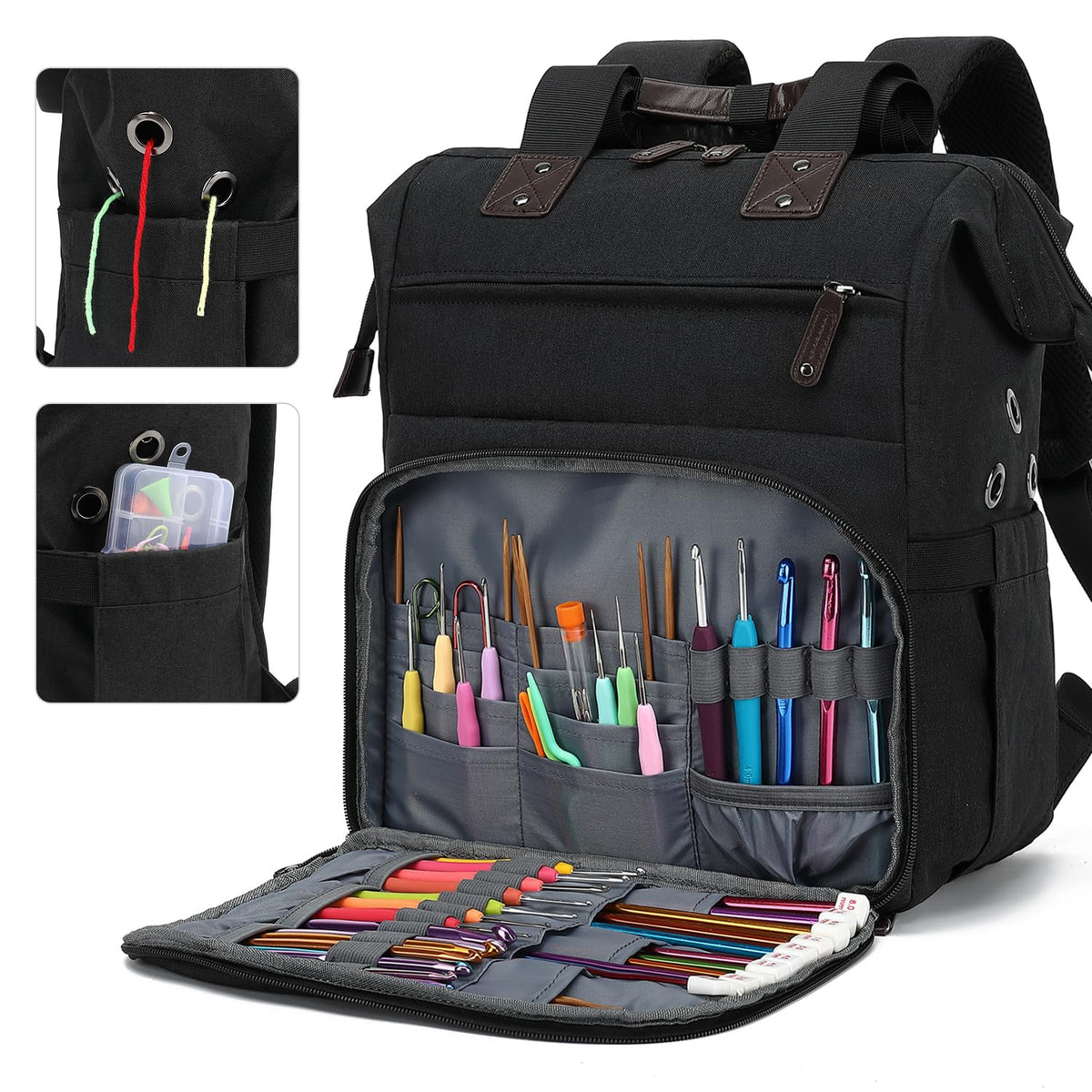 Knitting Bag Backpack Yarn Storage Organizer Travel Bag with USB Charging Port, Tote Bag Holder for