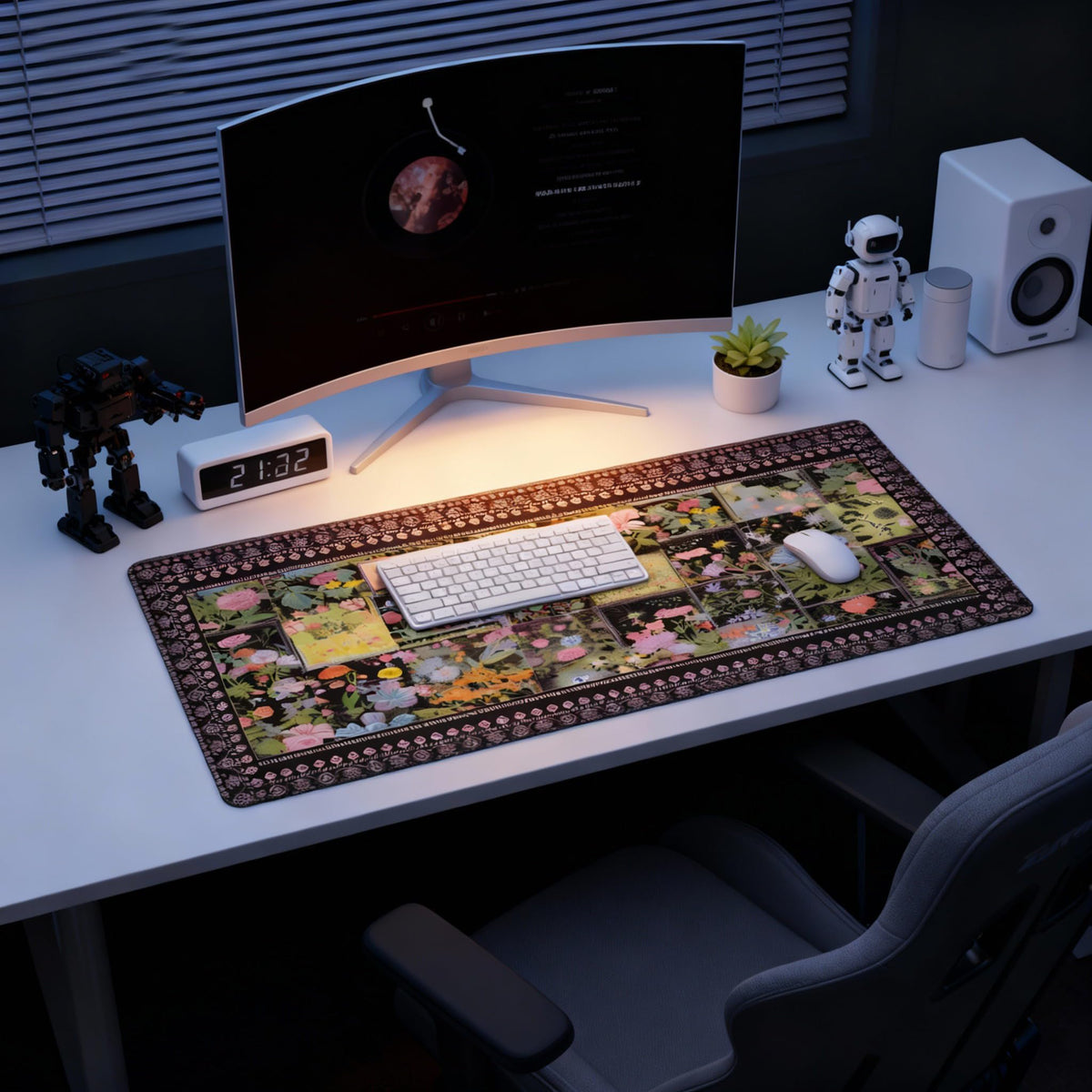 Floral XXL Large Mouse Pad - Anti-Slip Desk Mat with Stitched Edges for Women, Office & Home, Cute